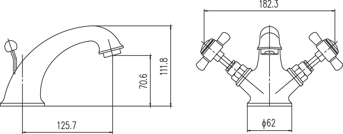 nuie choice Alderton Chrome Mono Basin Mixer With Pop up Waste - Technical drawing