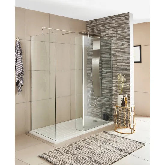 1400mm x 700mm Chrome Walk-In Shower Screen with Stone Shower Tray