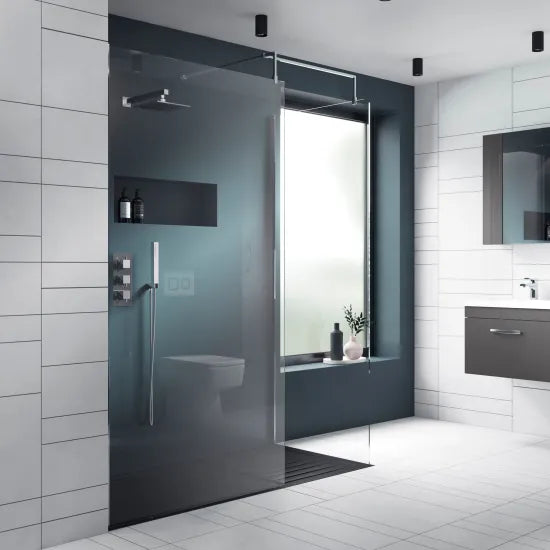 1400mm x 700mm Chrome Walk-In Shower Screen with Stone Shower Tray