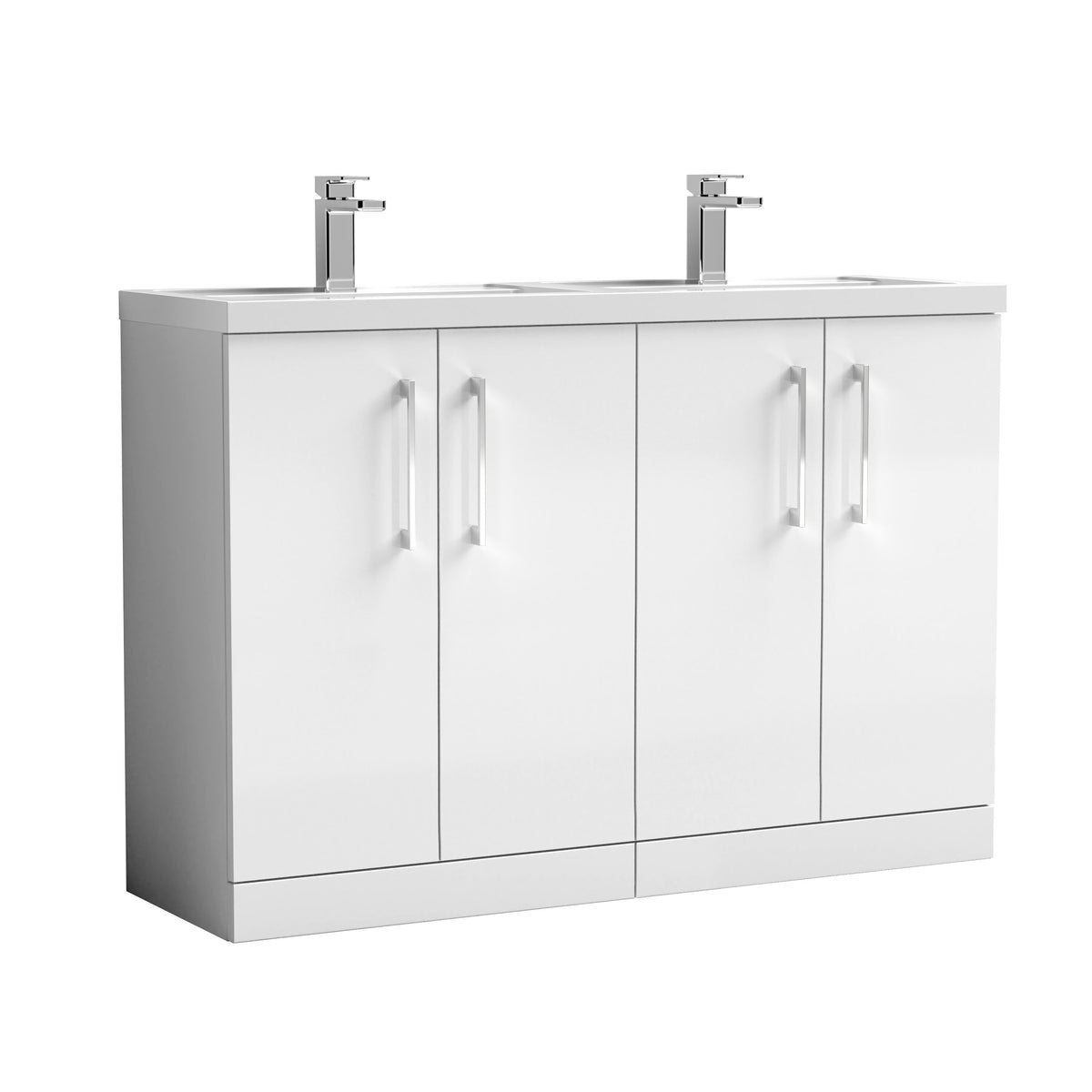 Nuie Arno 1200mm 4 Door Floor Standing Vanity Unit With 2 Tap Hole Polymarble basin