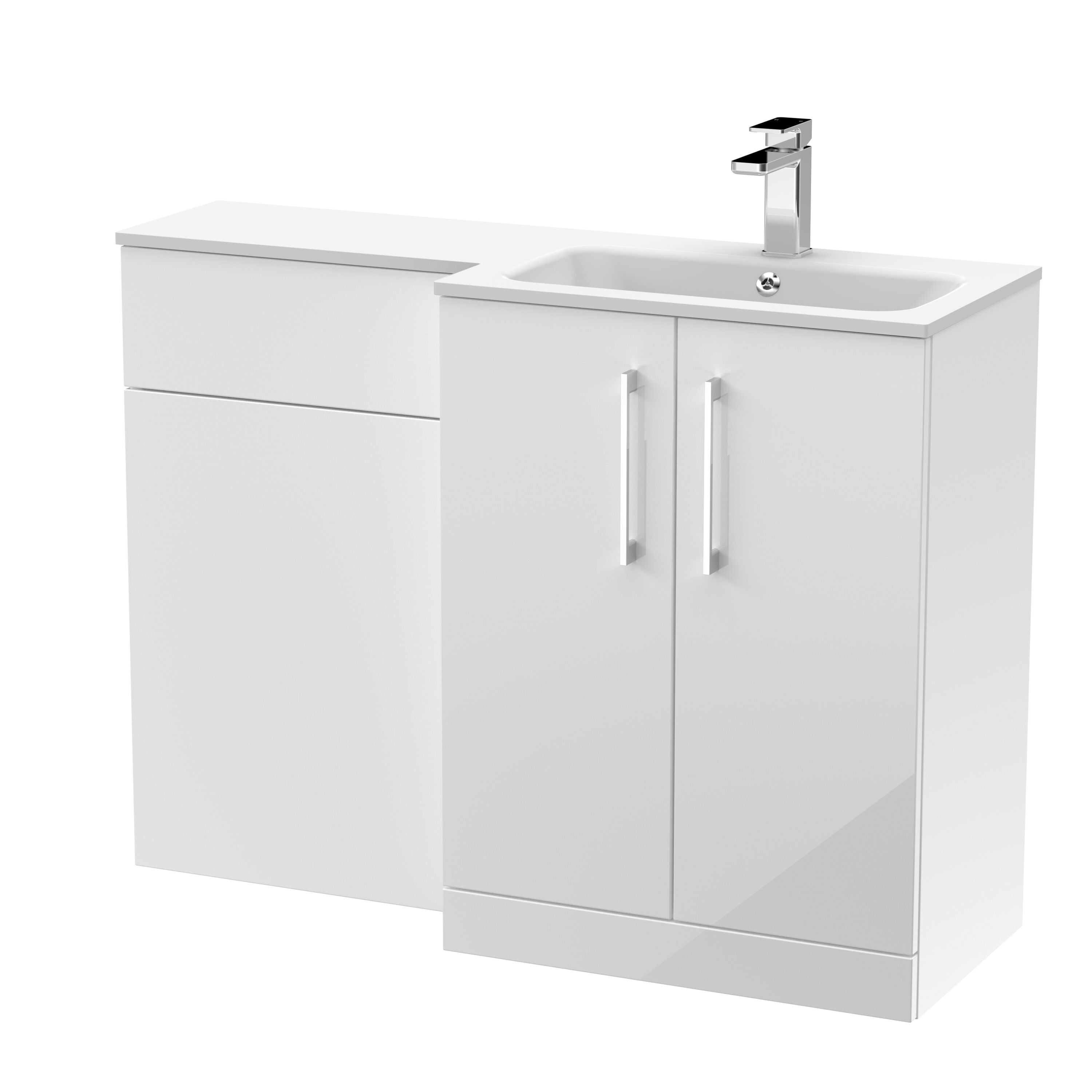 nuie Arno 1100mm Gloss White 2 Door Floor Standing Right-Hand Combination Unit With Stone Basin