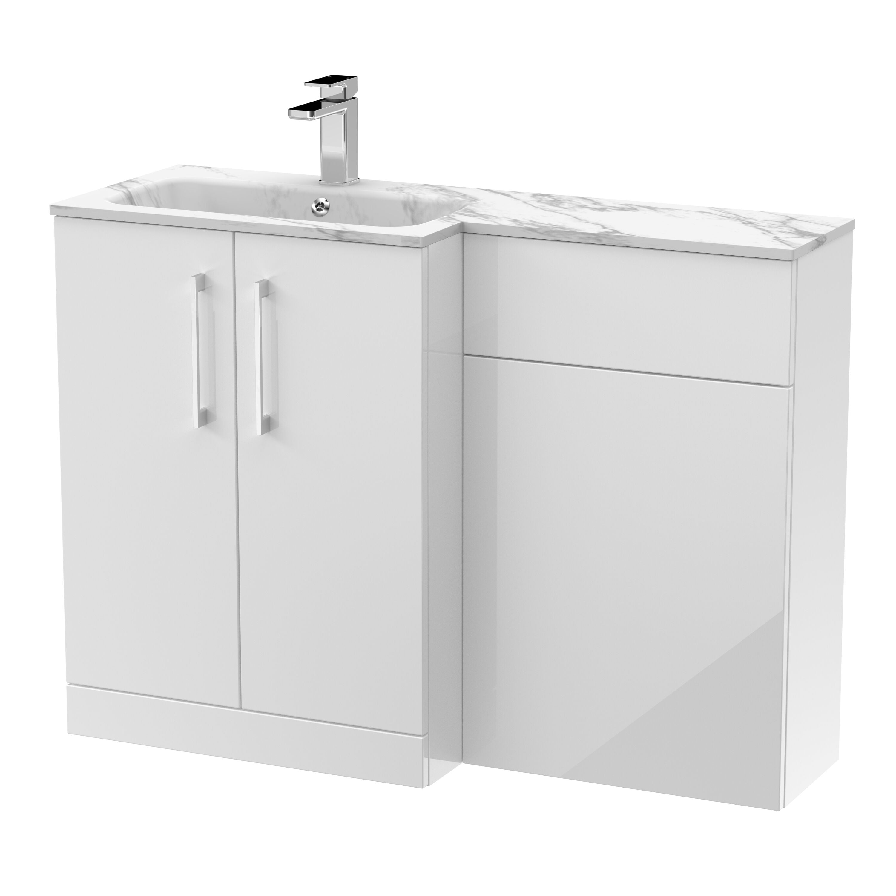 nuie Arno 1100mm Gloss White 2 Door Floor Standing Left-Hand Combination Unit With Stone Basin
