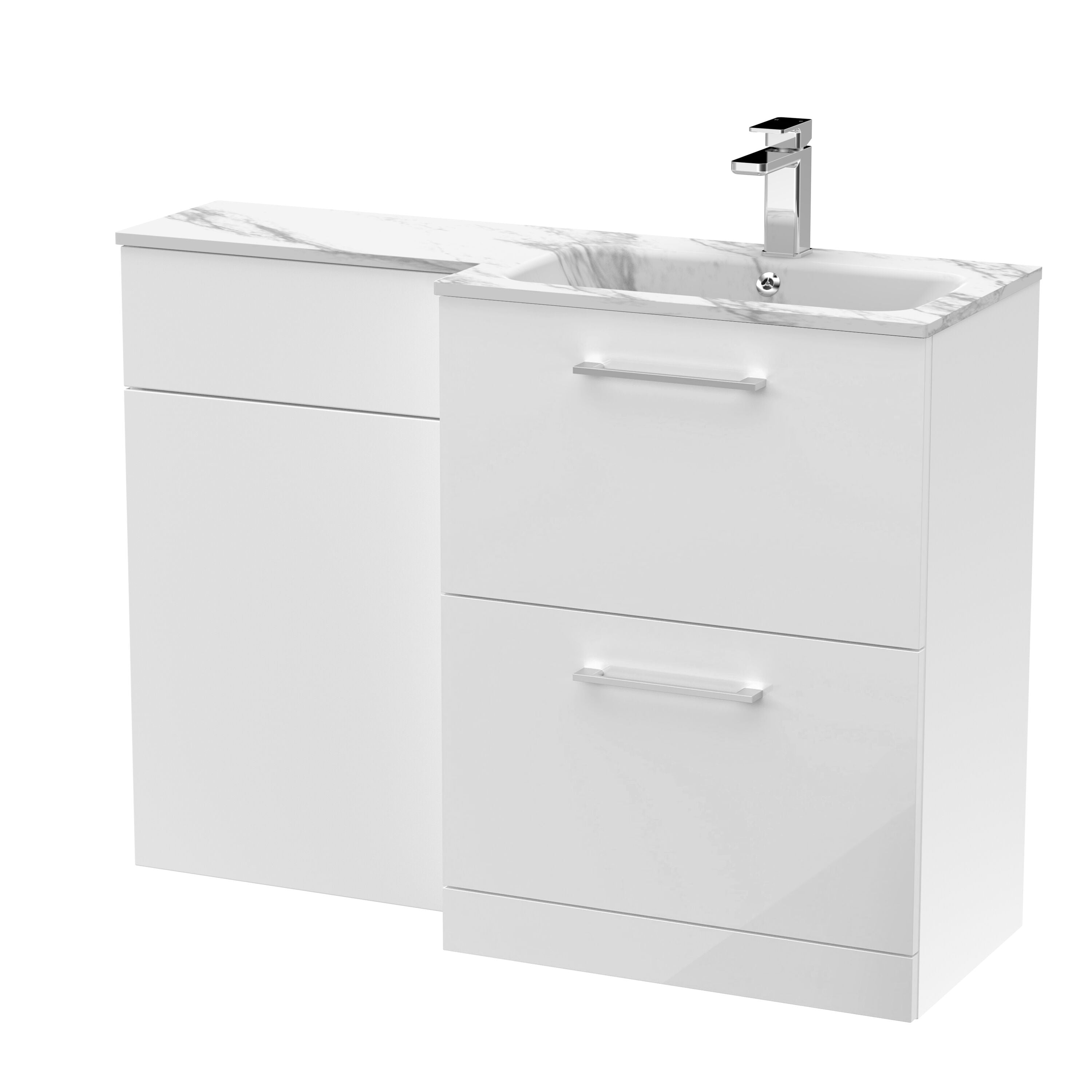 nuie Arno 1100mm Gloss White 2 Drawer Floor Standing Right-Hand Combination Unit With Stone Basin