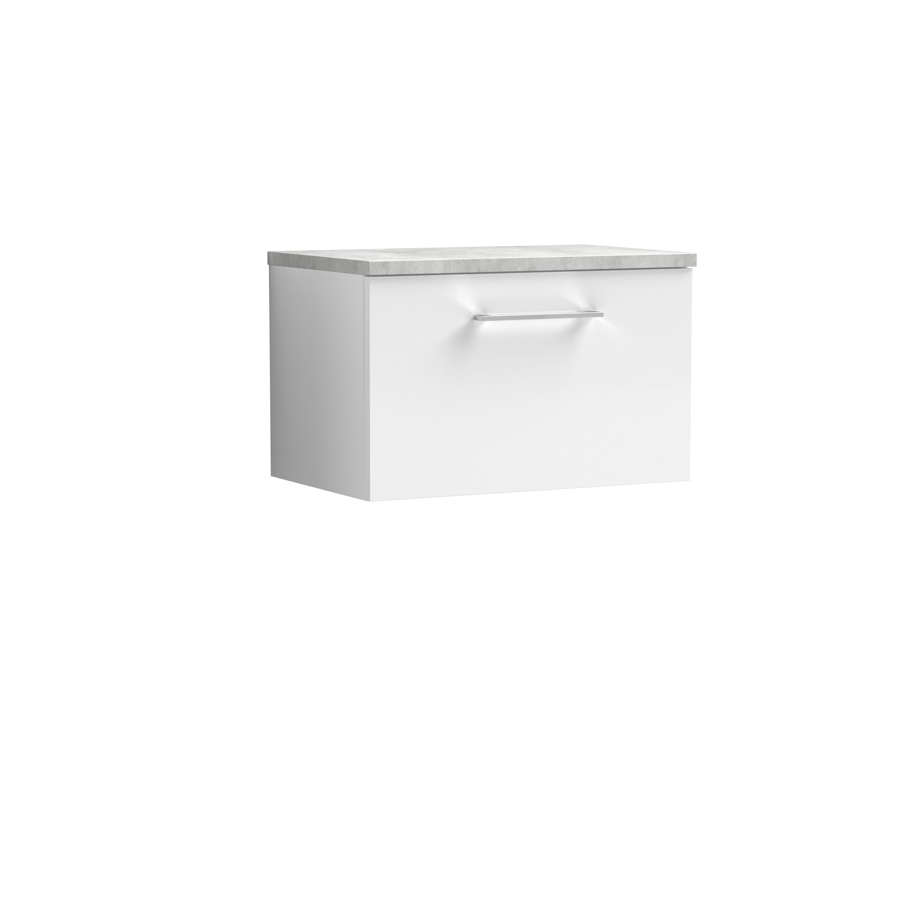 nuie Arno 600mm Gloss White 1 Drawer Wall Hung Vanity Unit With Bellato Grey Worktop