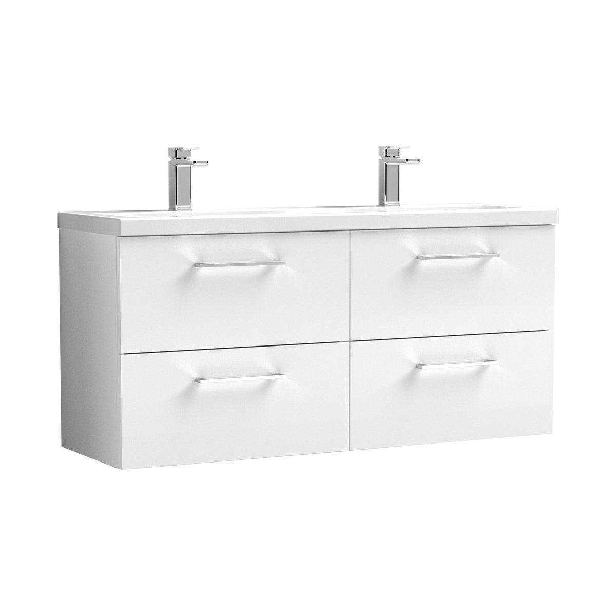 Nuie Arno 1200mm 4 Drawer Wall Hung Vanity Unit With 2 Tap Hole Ceramic Basin