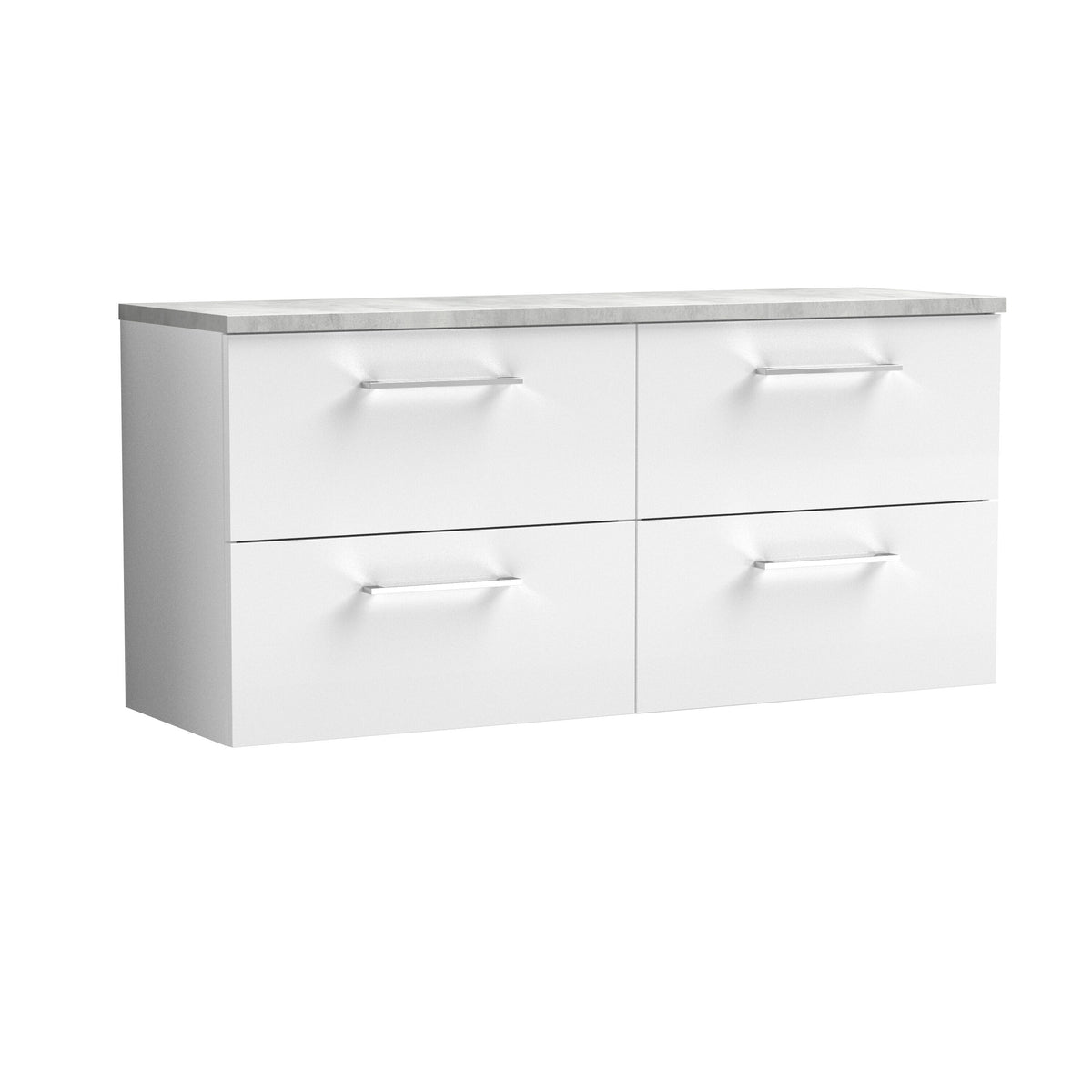 Nuie Arno 1200mm 4 Drawer Wall Hung Vanity Unit With Bellato Grey Worktop