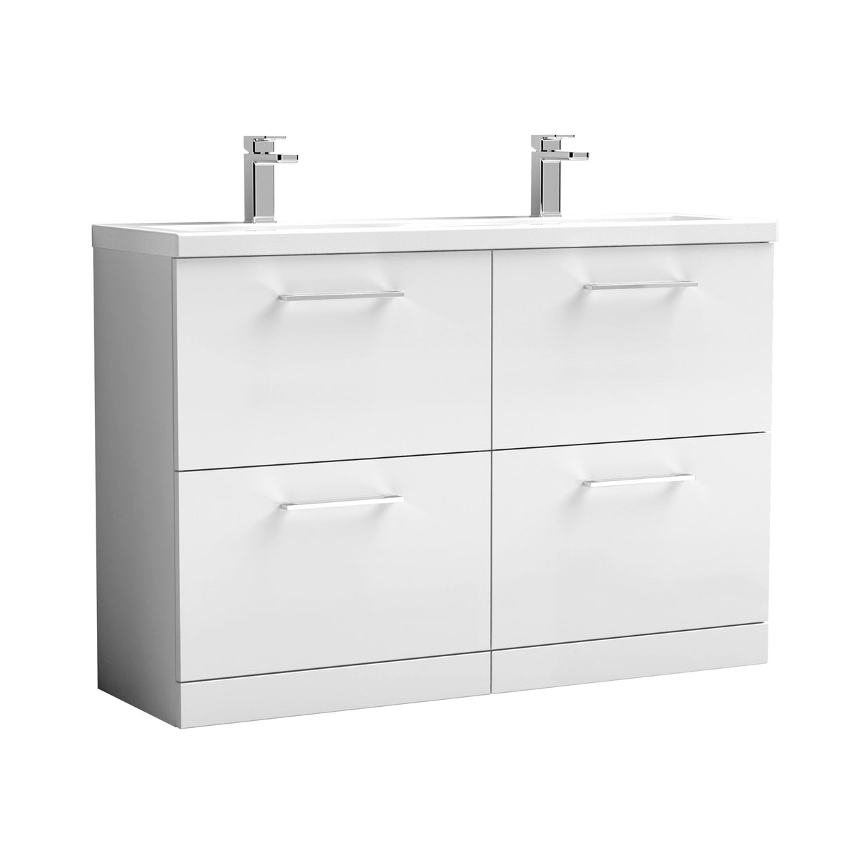 Nuie Arno 1200mm 4 Drawer Floor Standing Vanity Unit With 2 Tap Hole Ceramic Basin