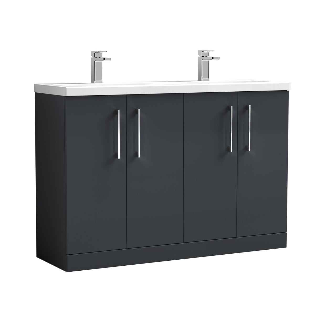 Nuie Arno 1200mm 4 Door Floor Standing Vanity Unit With 2 Tap Hole Ceramic Basin