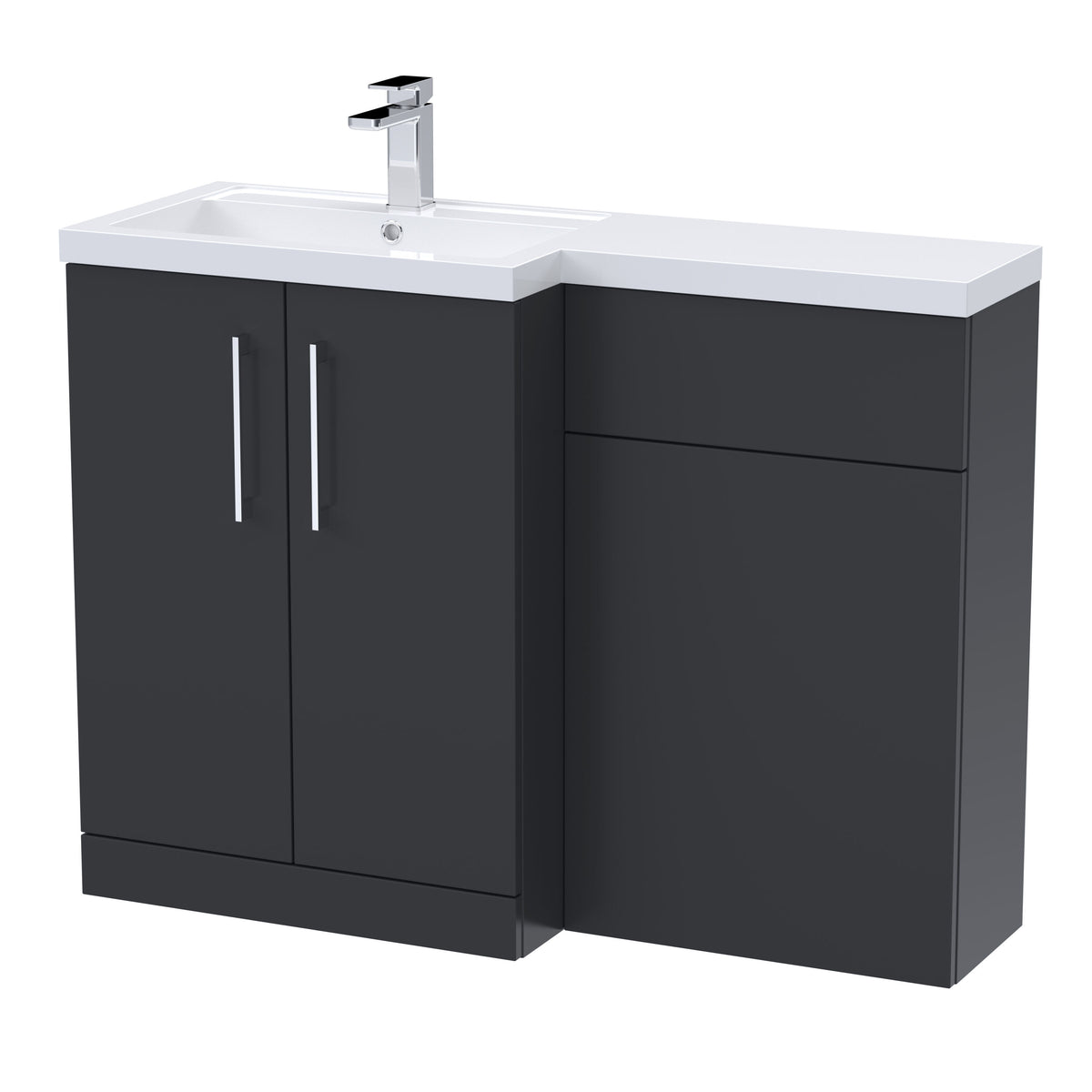 Nuie Arno 1100mm 2 Door Floor Standing Left-Hand Combination Unit With Polymarble Basin