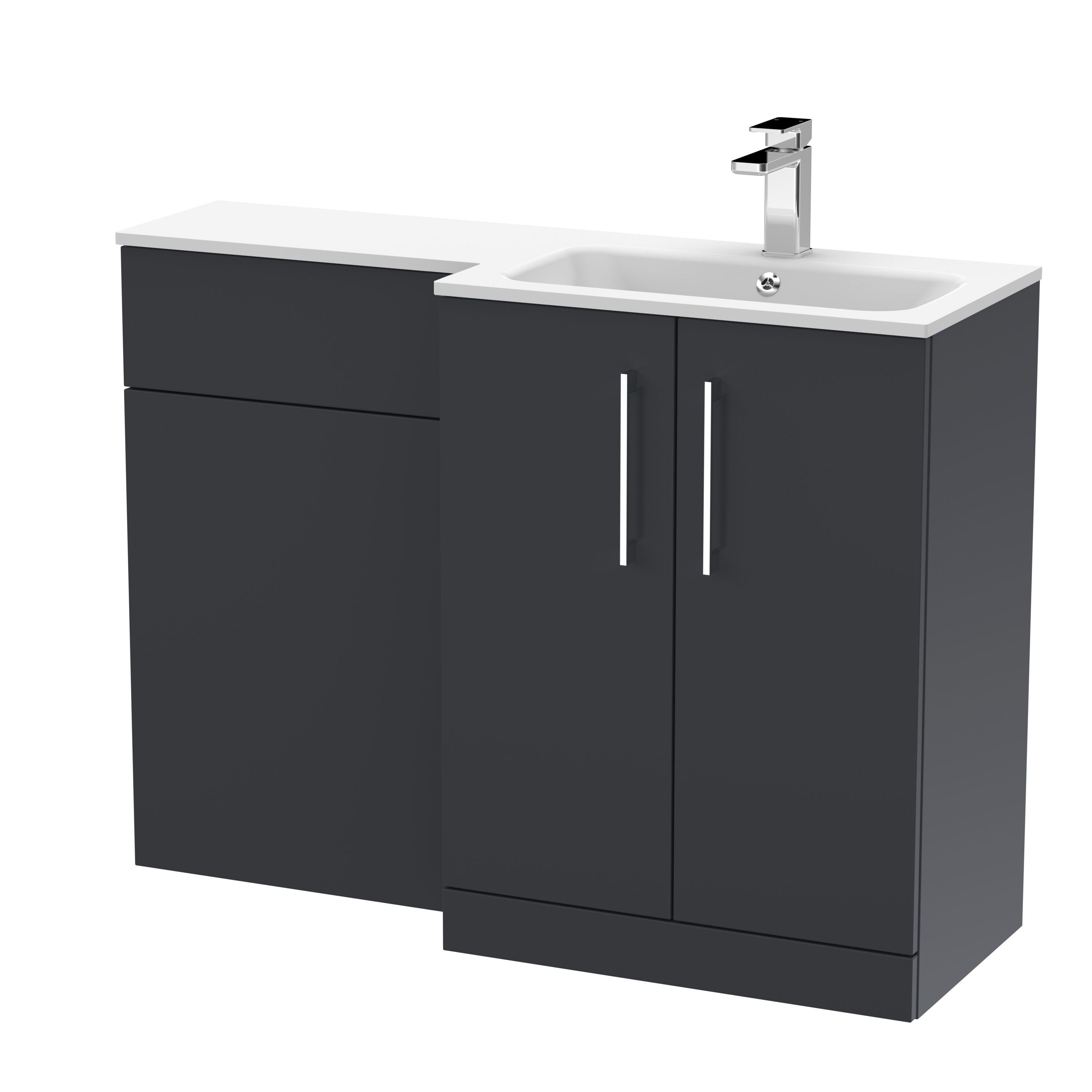 nuie Arno 1100mm Soft Black 2 Door Floor Standing Right-Hand Combination Unit With Stone Basin