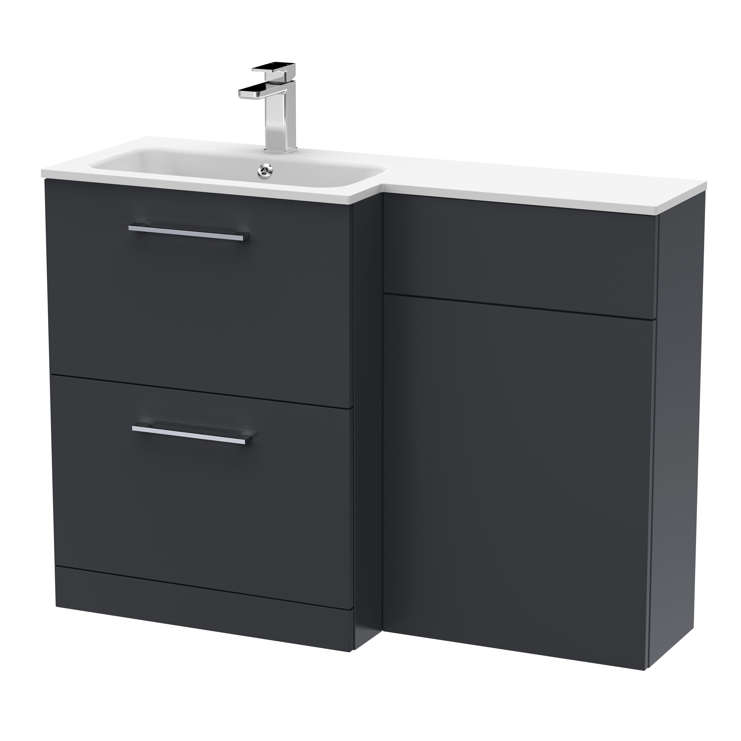 nuie Arno 1100mm Soft Black 2 Drawer Floor Standing Left-Hand Combination Unit With Stone Basin