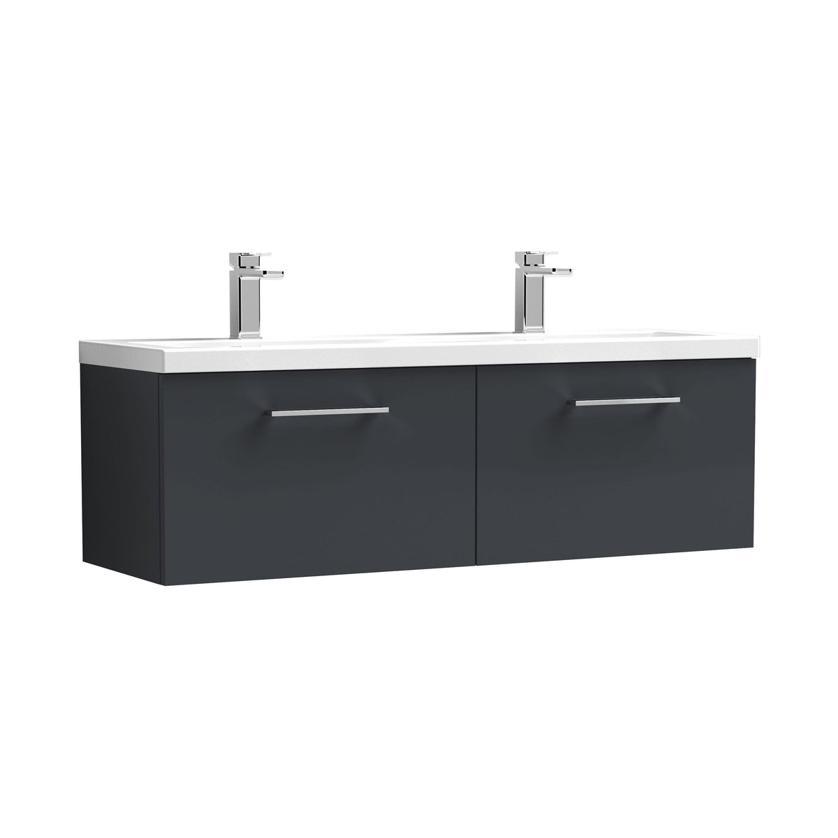 Nuie Arno 1200mm 2 Drawer Wall Hung Vanity Unit With 2 Tap Hole Ceramic Basin