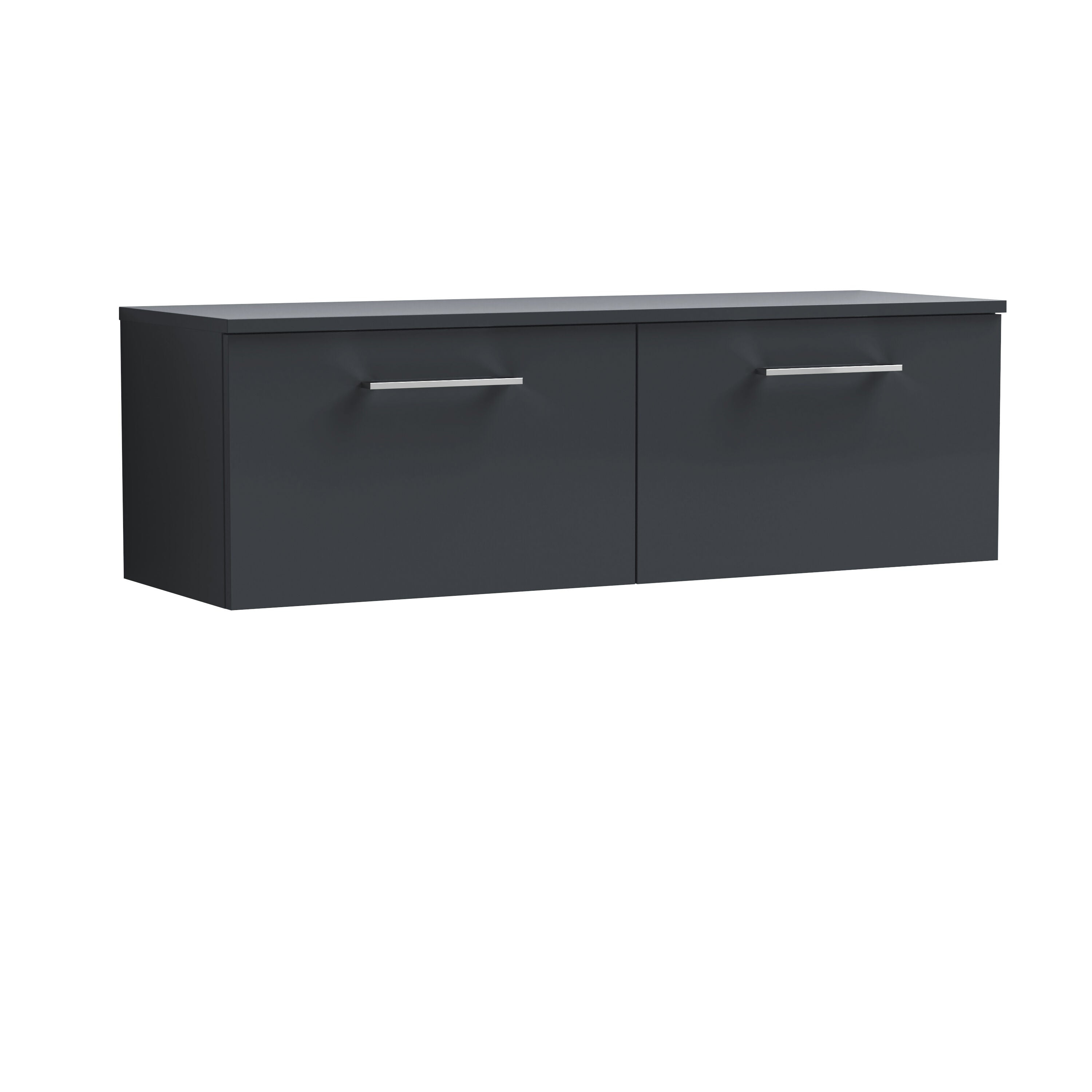 nuie Arno 1200mm Soft Black 2 Drawer Wall Hung Vanity Unit With Co-ordinating Worktop