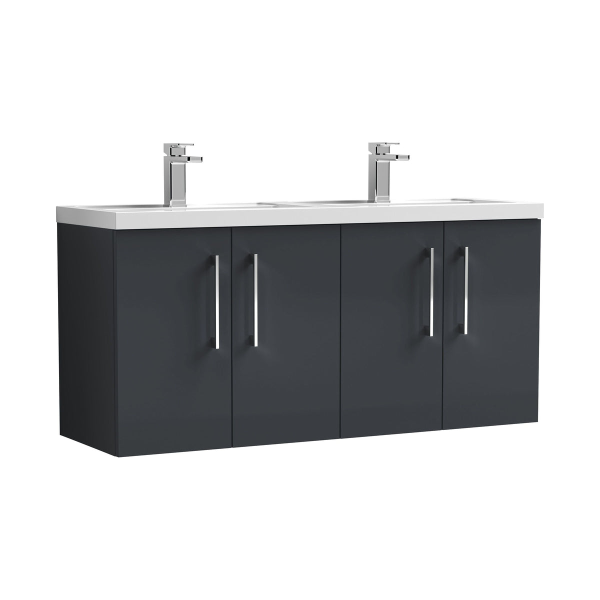 Nuie Arno 1200mm 4 Door Wall Hung Vanity Unit With 2 Tap Hole Polymarble basin