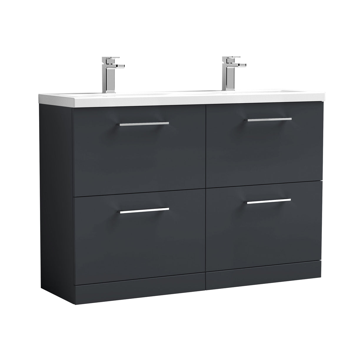 Nuie Arno 1200mm 4 Drawer Floor Standing Vanity Unit With 2 Tap Hole Ceramic Basin