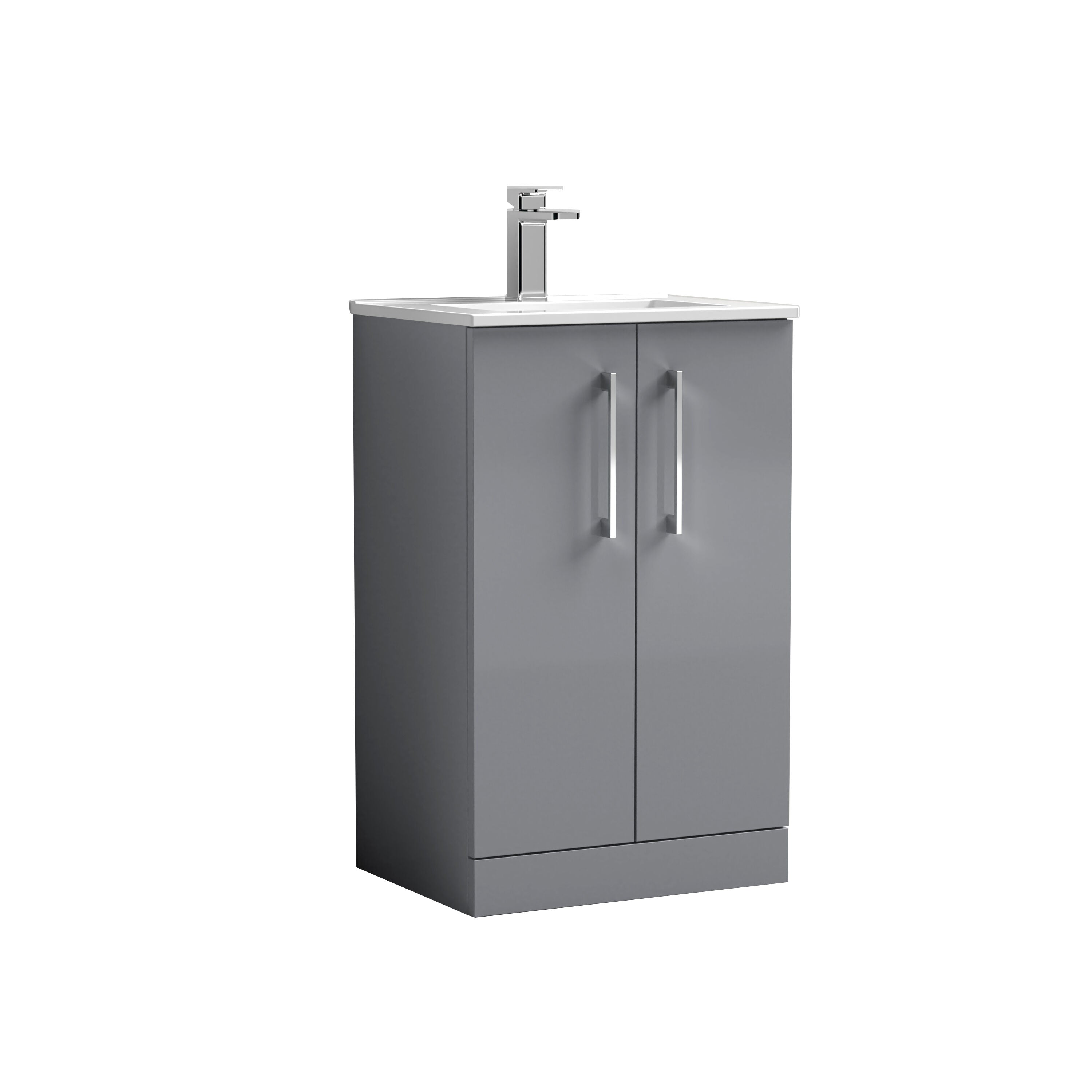 nuie Arno 500mm Satin Grey 2 Door Floor Standing Vanity Unit With Minimalist Basin