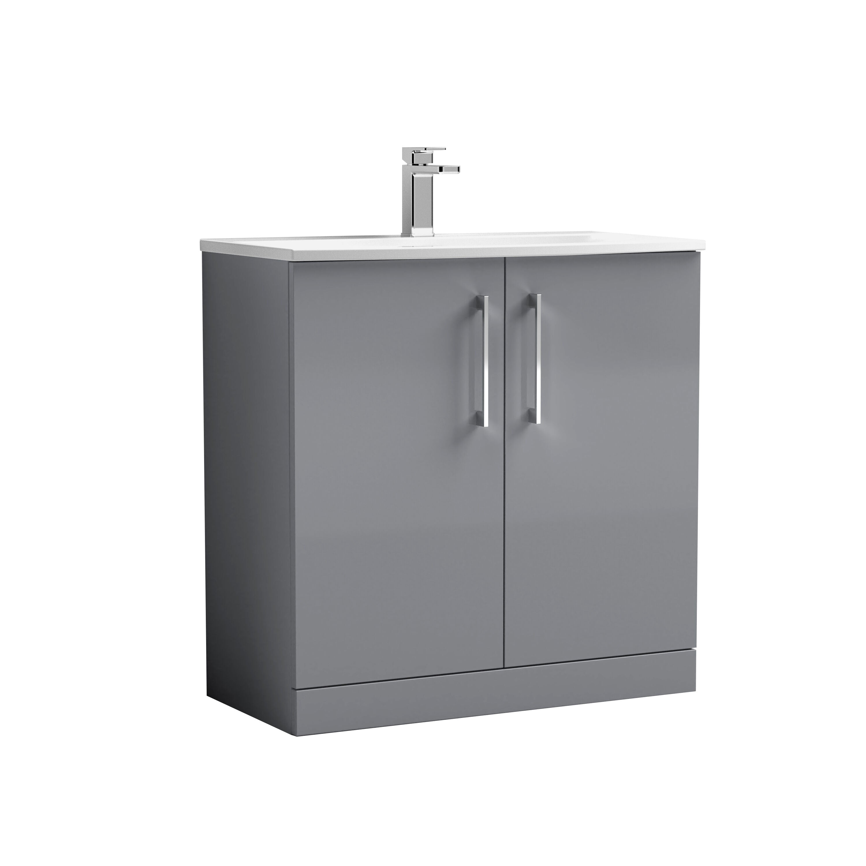 nuie Arno 800mm Satin Grey 2 Door Floor Standing Vanity Unit With Curved Basin