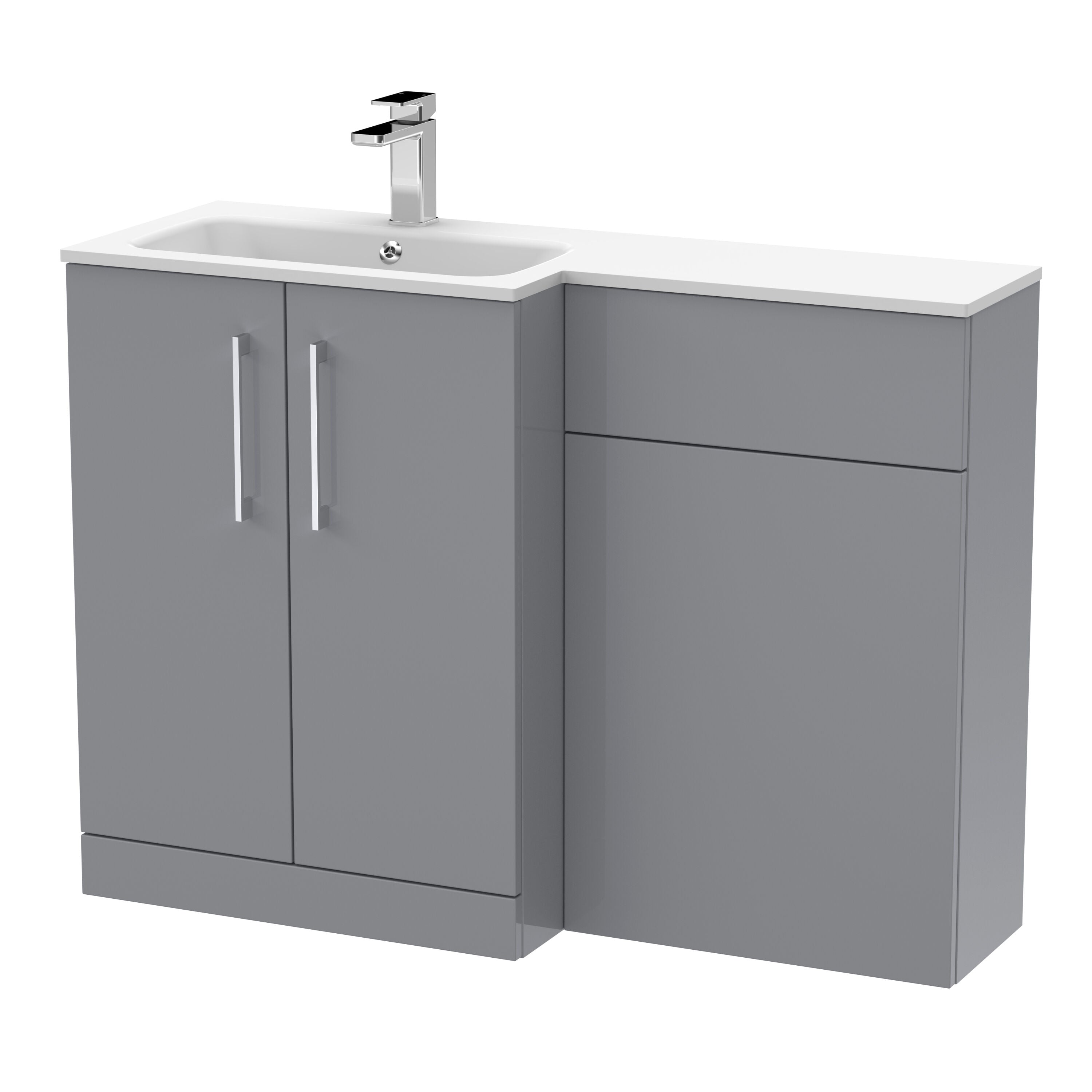 nuie Arno 1100mm Satin Grey 2 Door Floor Standing Left-Hand Combination Unit With Stone Basin