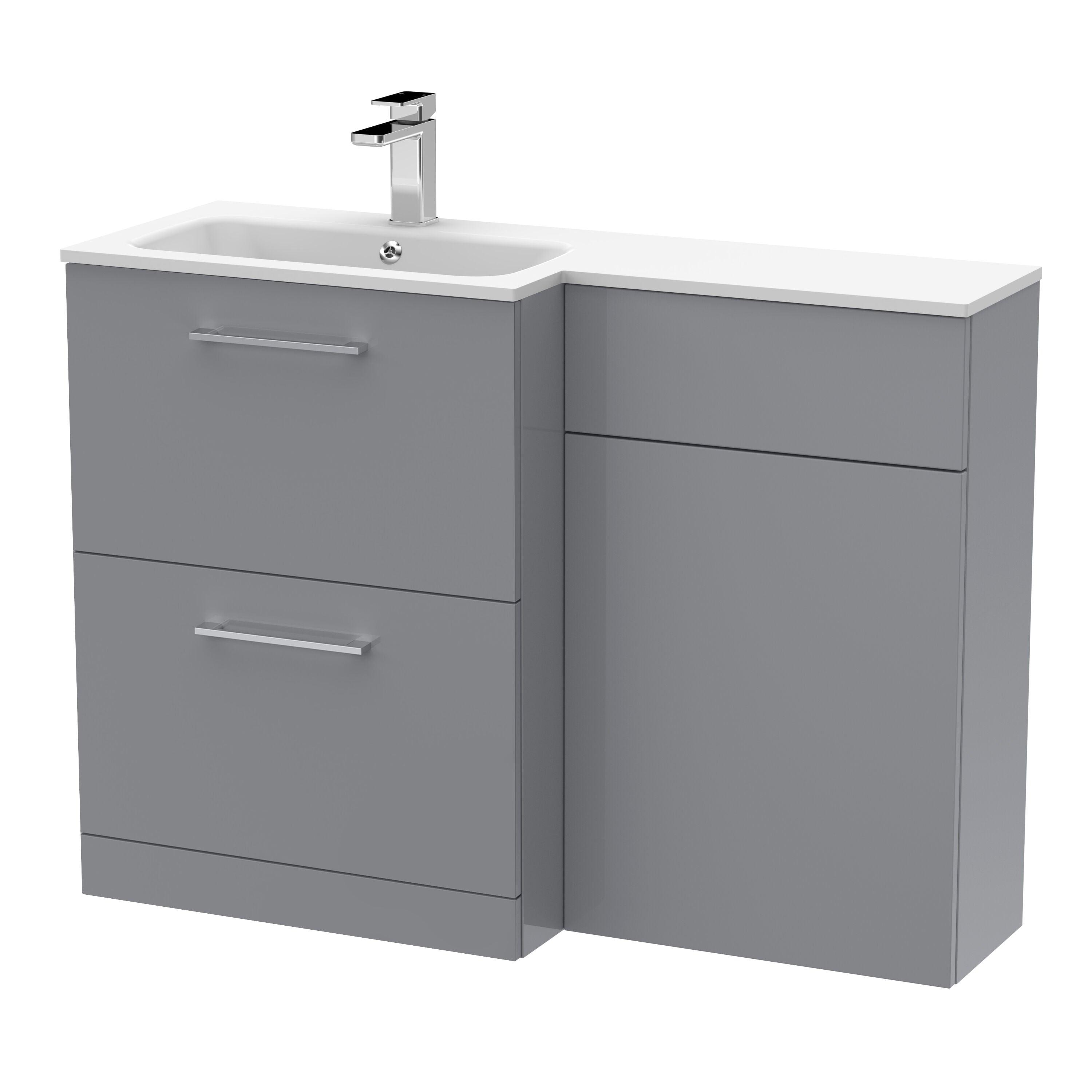nuie Arno 1100mm Satin Grey 2 Drawer Floor Standing Left-Hand Combination Unit With Stone Basin