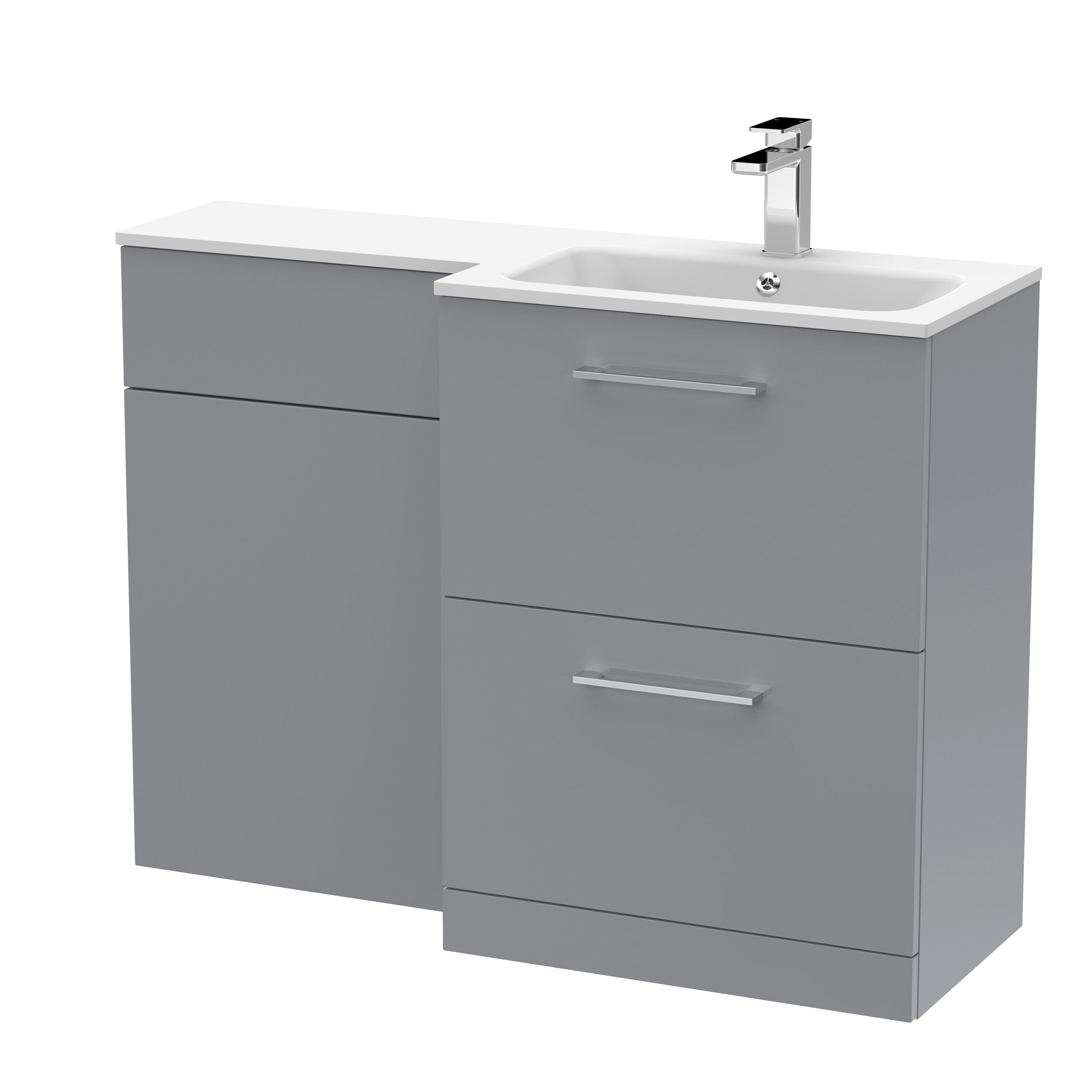nuie Arno 1100mm Satin Grey 2 Drawer Floor Standing Right-Hand Combination Unit With Stone Basin