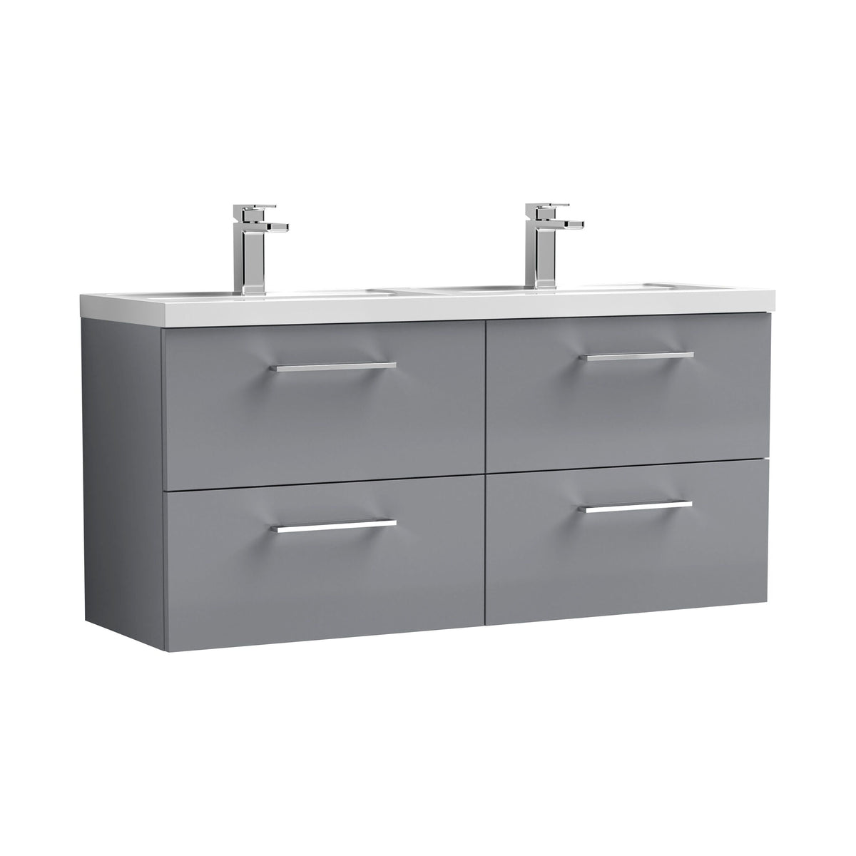Nuie Arno 1200mm 4 Drawer Wall Hung Vanity Unit With 2 Tap Hole Polymarble basin