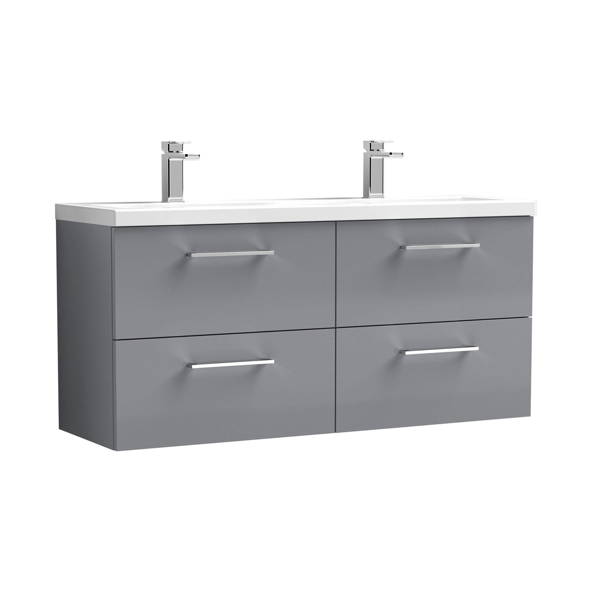 Nuie Arno 1200mm 4 Drawer Wall Hung Vanity Unit With 2 Tap Hole Ceramic Basin