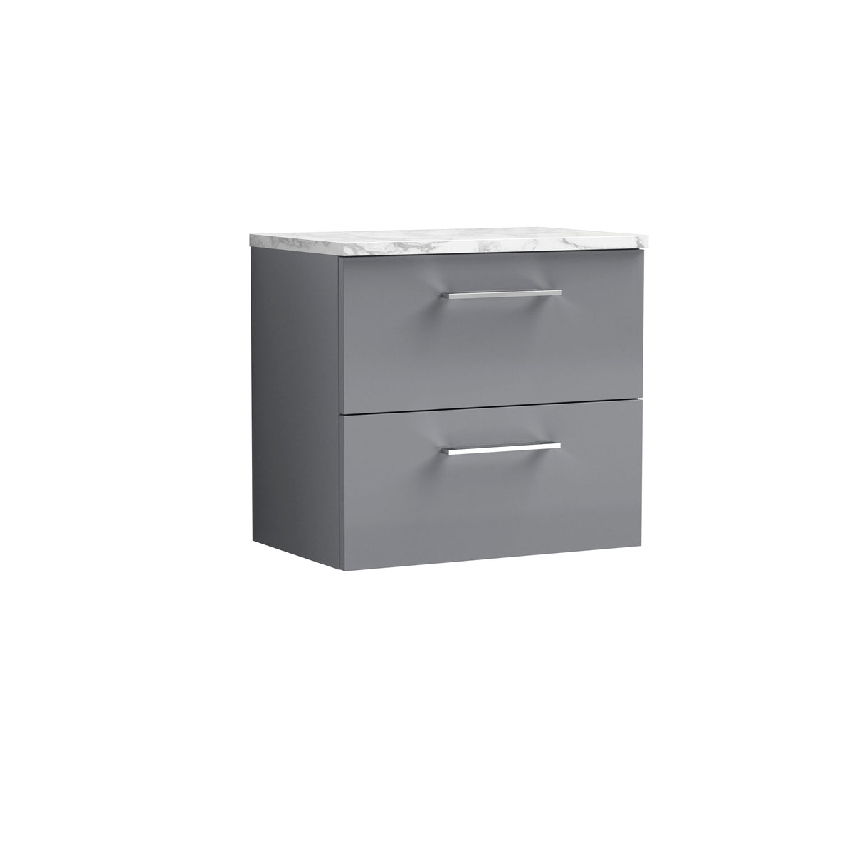 Nuie Arno 600mm 2 Drawer Wall Hung Vanity Unit With Carrara Laminate Worktop