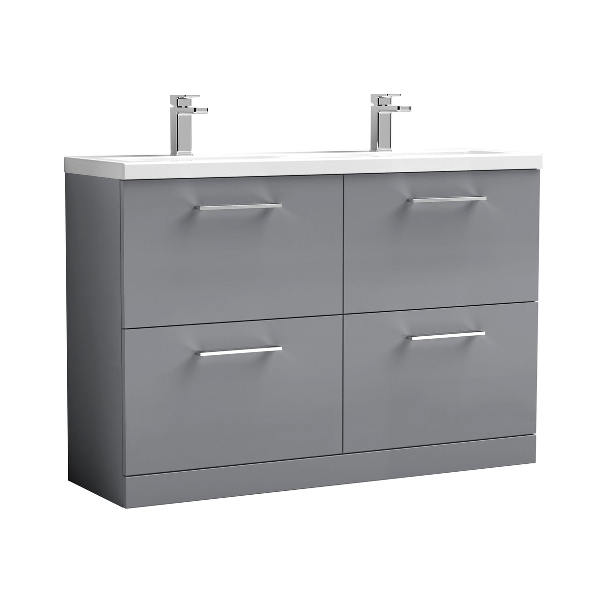 Nuie Arno 1200mm 4 Drawer Floor Standing Vanity Unit With 2 Tap Hole Ceramic Basin