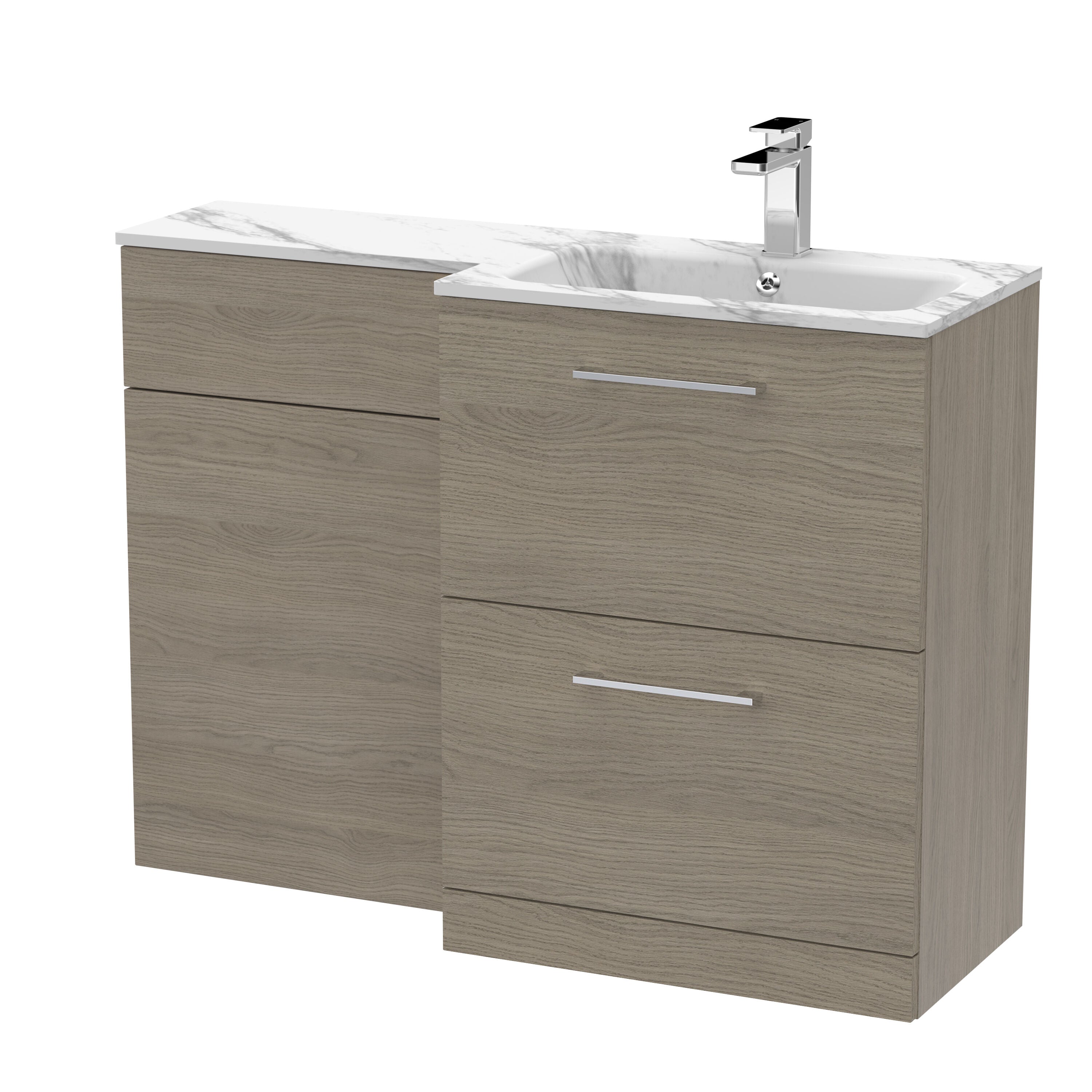 nuie Arno 1100mm Solace Oak 2 Drawer Floor Standing Right-Hand Combination Unit With Stone Basin