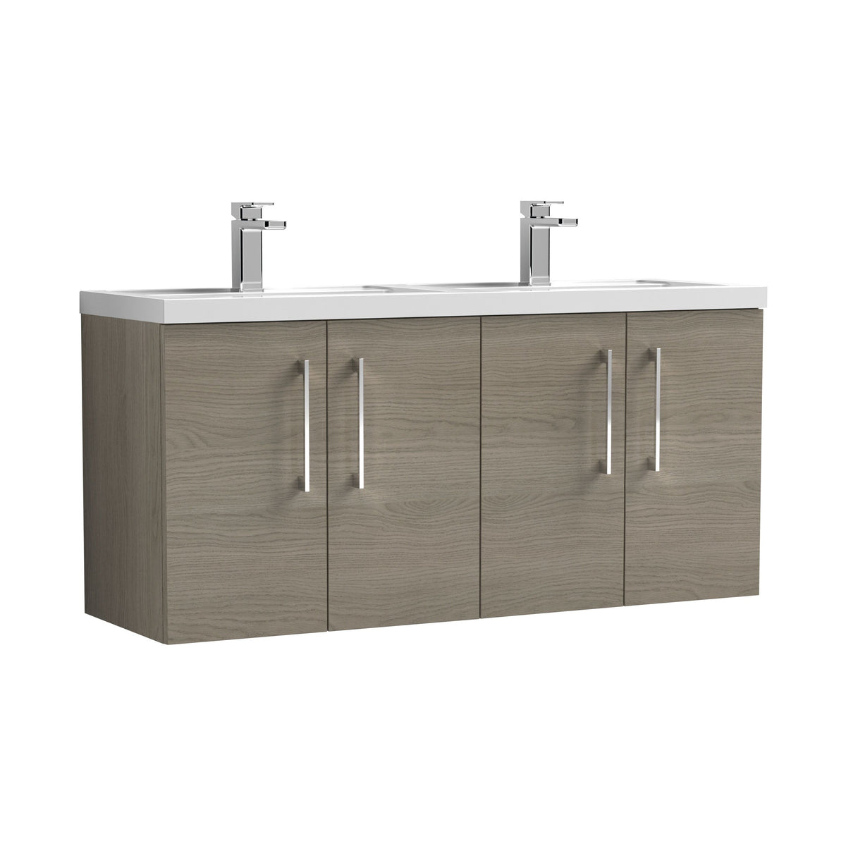 Nuie Arno 1200mm 4 Door Wall Hung Vanity Unit With 2 Tap Hole Polymarble basin