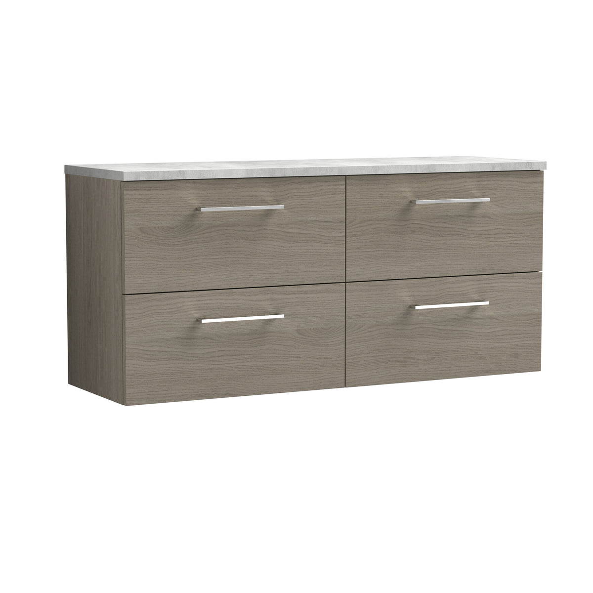 Nuie Arno 1200mm 4 Drawer Wall Hung Vanity Unit With Bellato Grey Worktop