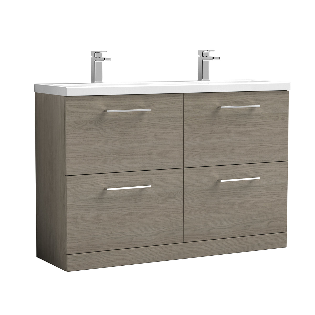 Nuie Arno 1200mm 4 Drawer Floor Standing Vanity Unit With 2 Tap Hole Ceramic Basin
