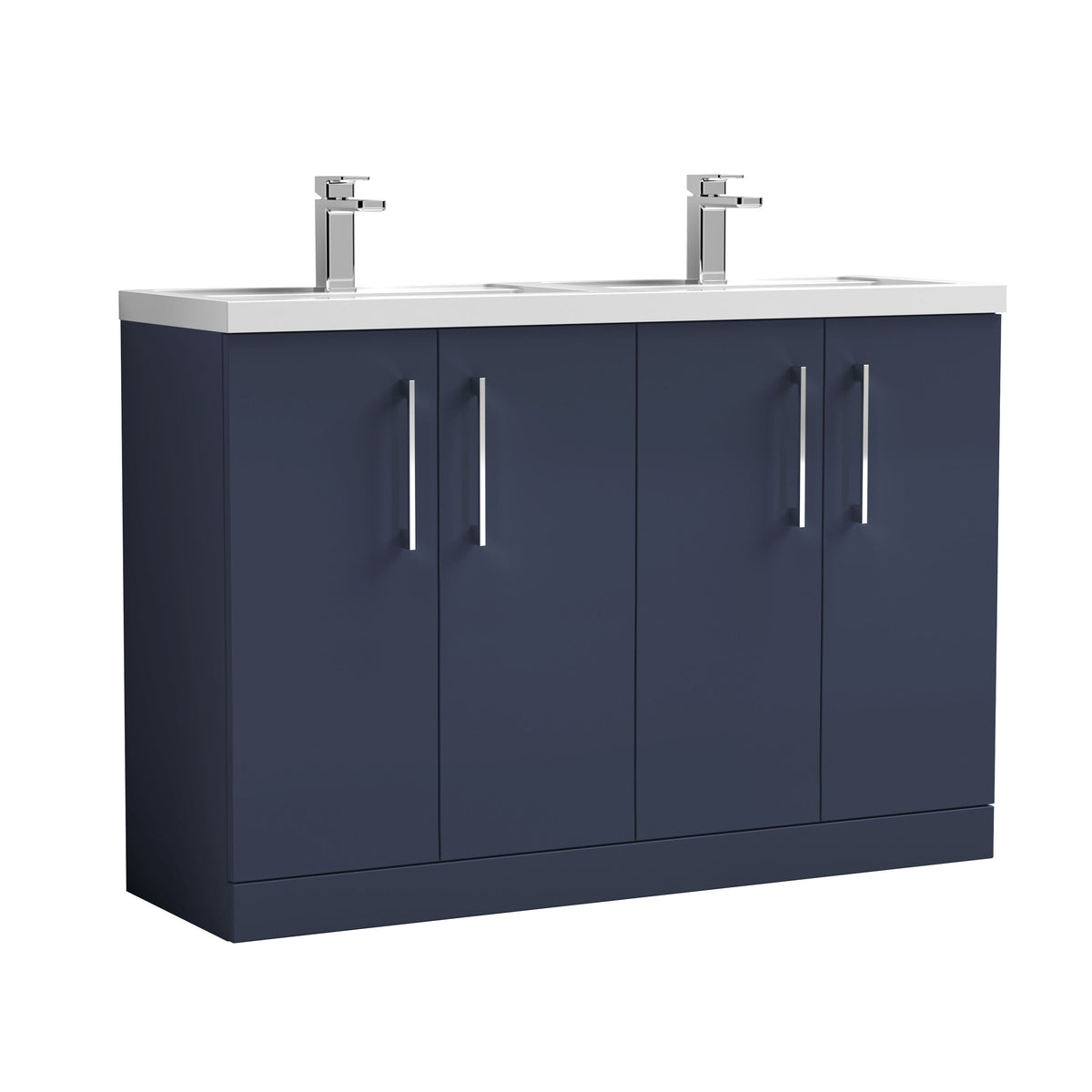 Nuie Arno 1200mm 4 Door Floor Standing Vanity Unit With 2 Tap Hole Polymarble basin