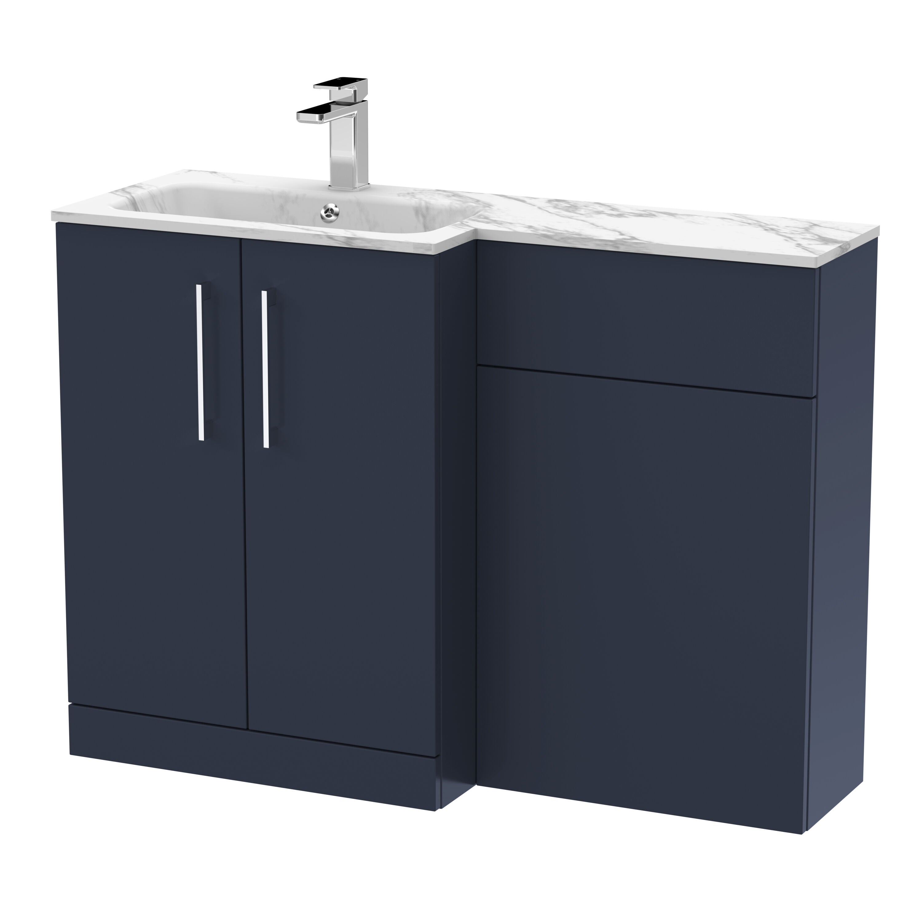 nuie Arno 1100mm Midnight Blue 2 Door Floor Standing Left-Hand Combination Unit With Stone Basin