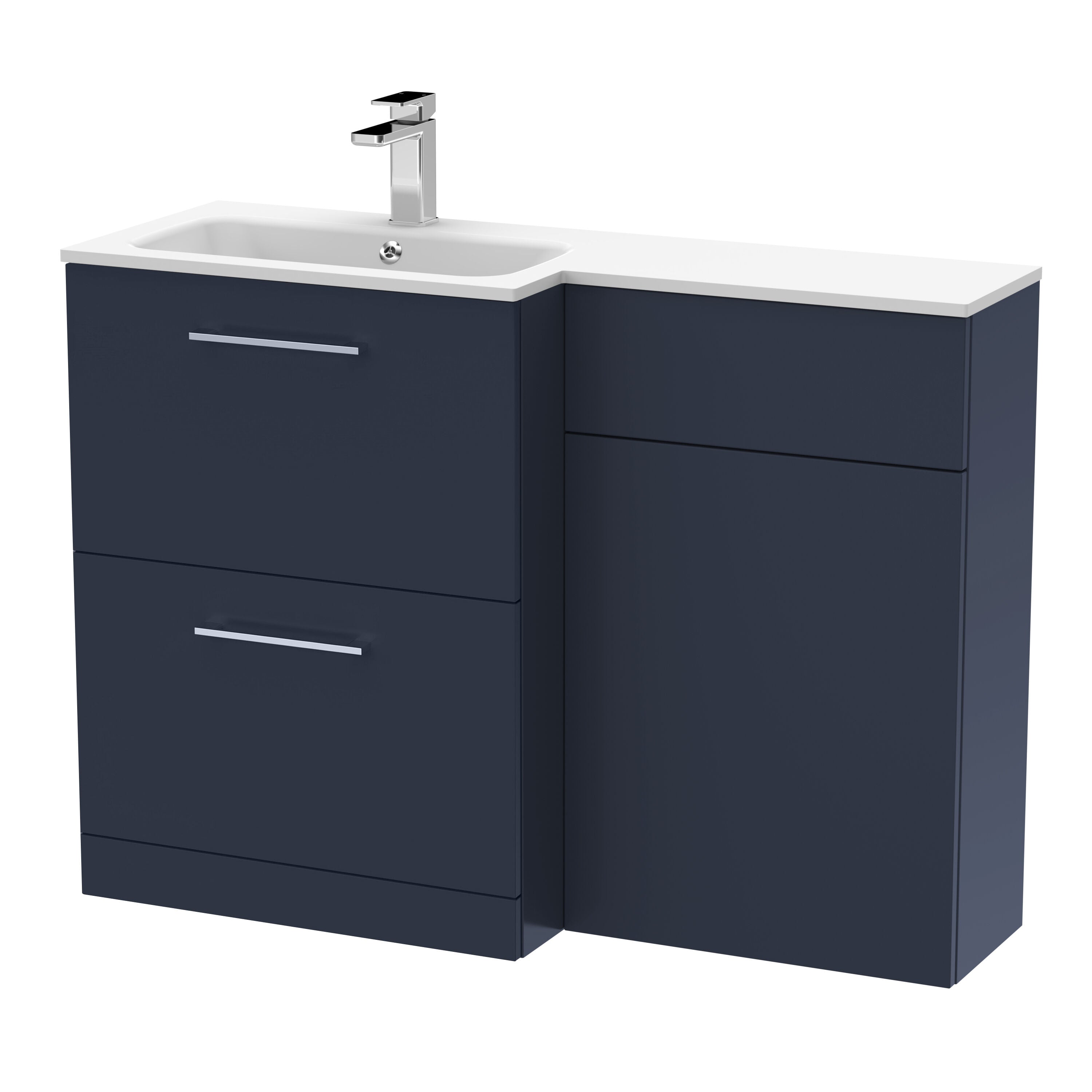 nuie Arno 1100mm Midnight Blue 2 Drawer Floor Standing Left-Hand Combination Unit With Stone Basin