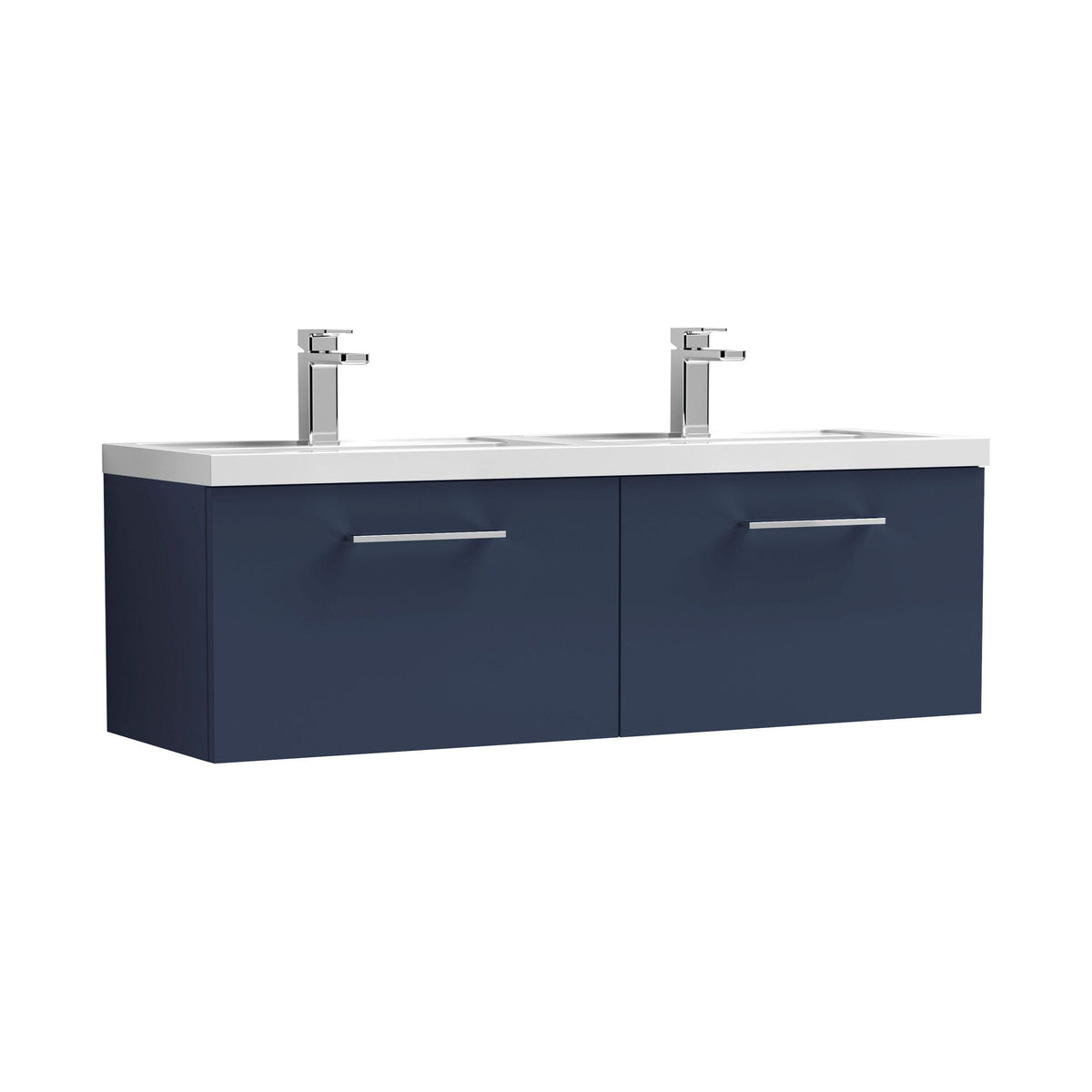 Nuie Arno 1200mm 2 Drawer Wall Hung Vanity Unit With 2 Tap Hole Polymarble basin