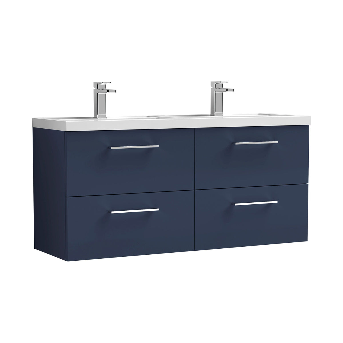 Nuie Arno 1200mm 4 Drawer Wall Hung Vanity Unit With 2 Tap Hole Polymarble basin