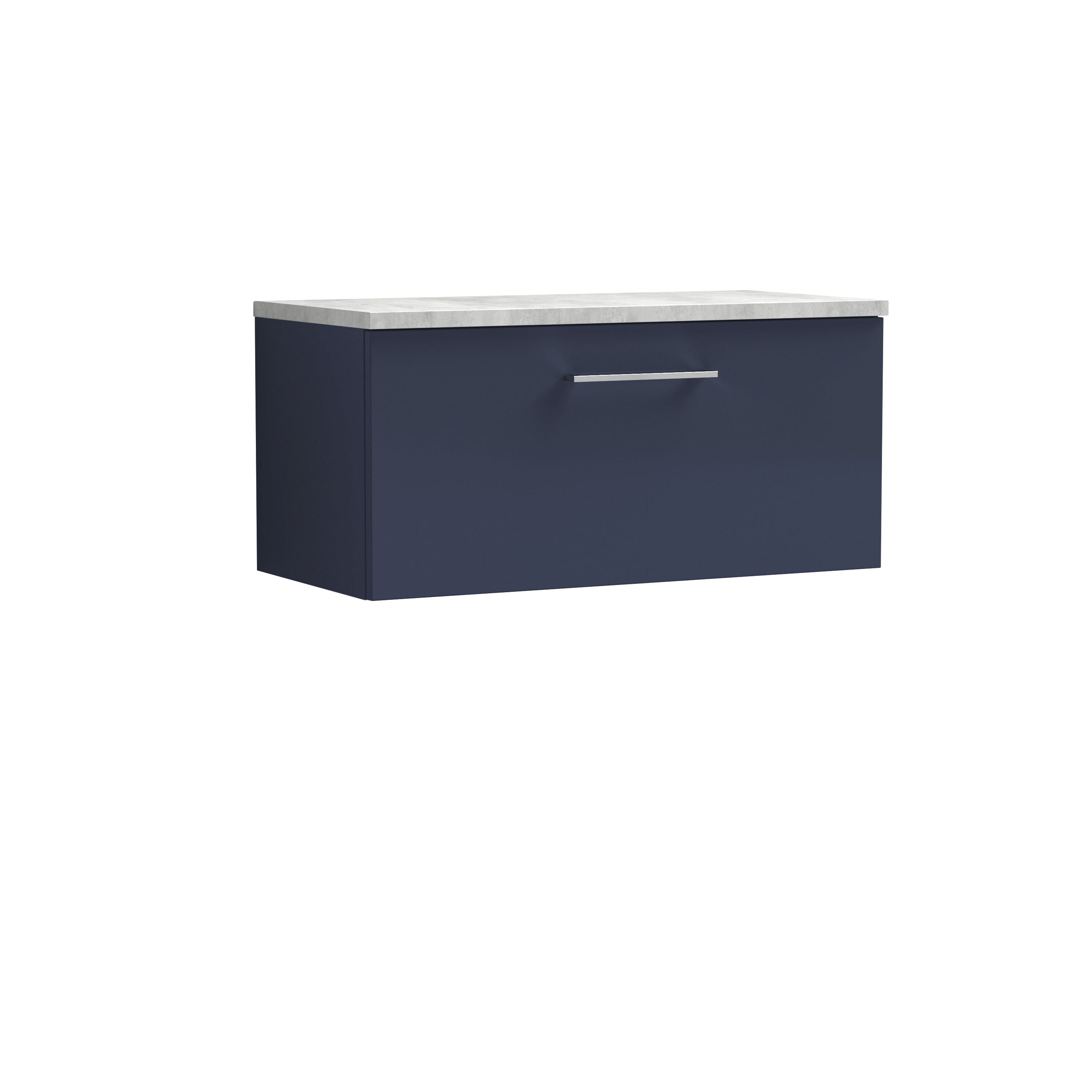 nuie Arno 800mm Midnight Blue 1 Drawer Wall Hung Vanity Unit With Bellato Grey Worktop