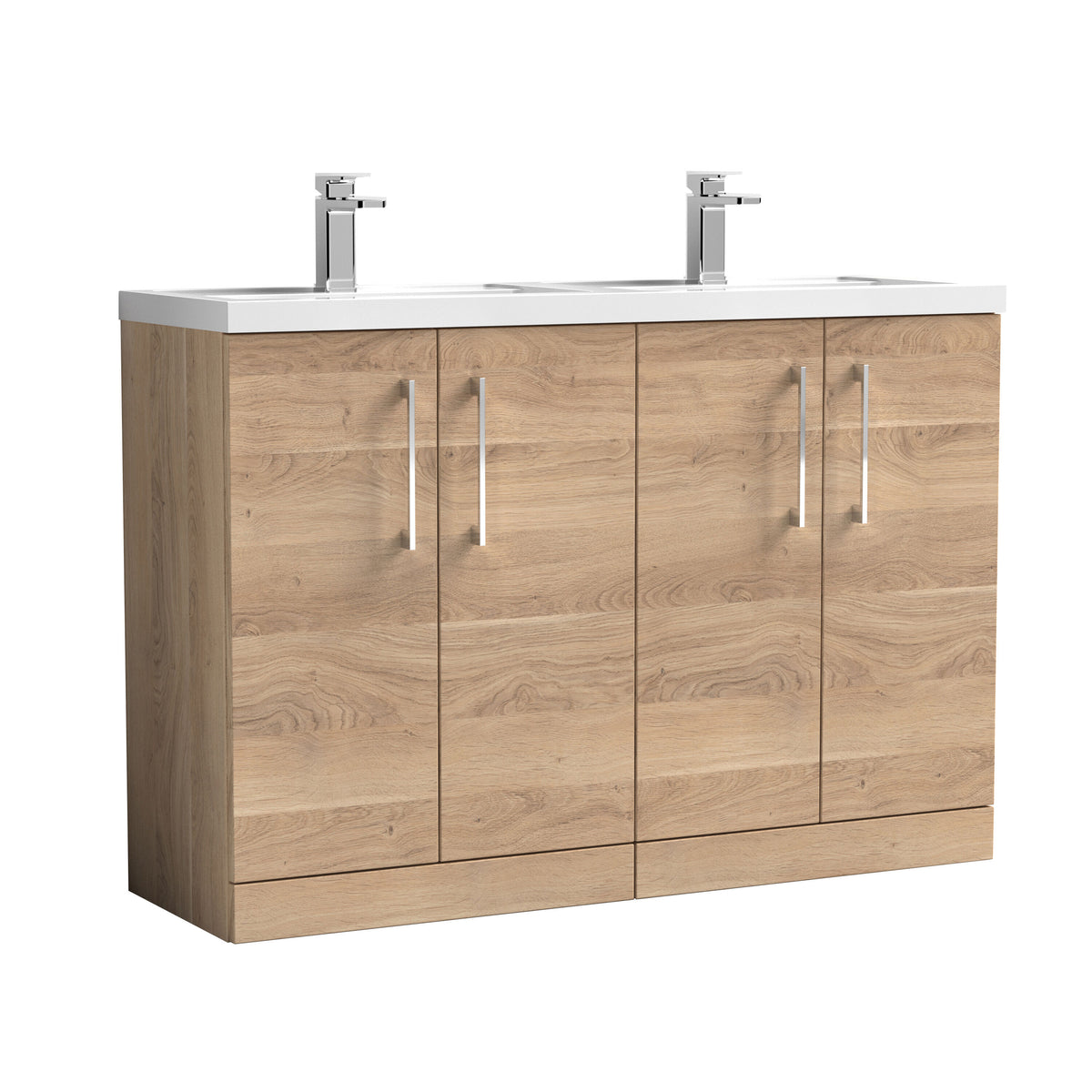 Nuie Arno 1200mm 4 Door Floor Standing Vanity Unit With 2 Tap Hole Polymarble basin