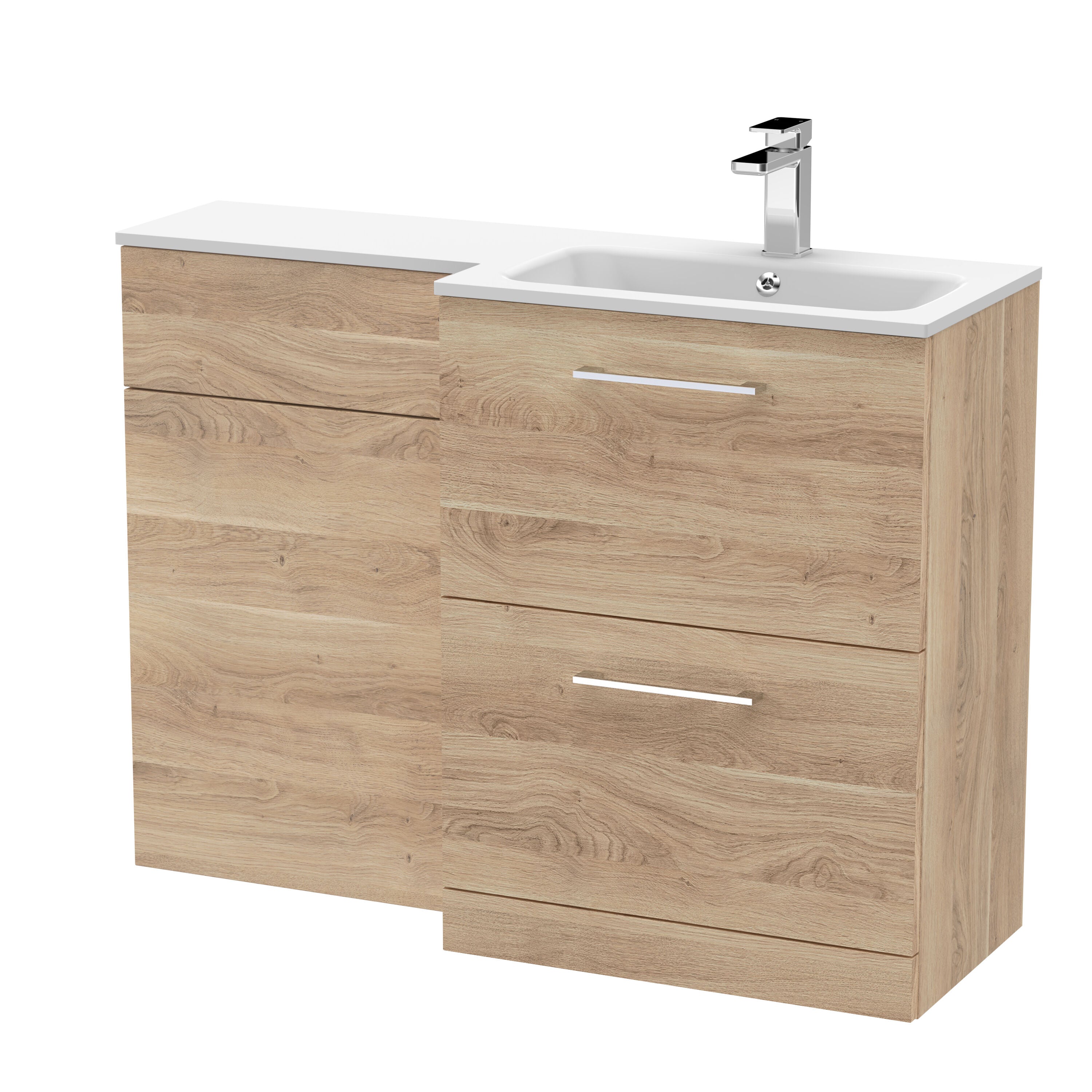 nuie Arno 1100mm Bleached Oak 2 Drawer Floor Standing Right-Hand Combination Unit With Stone Basin
