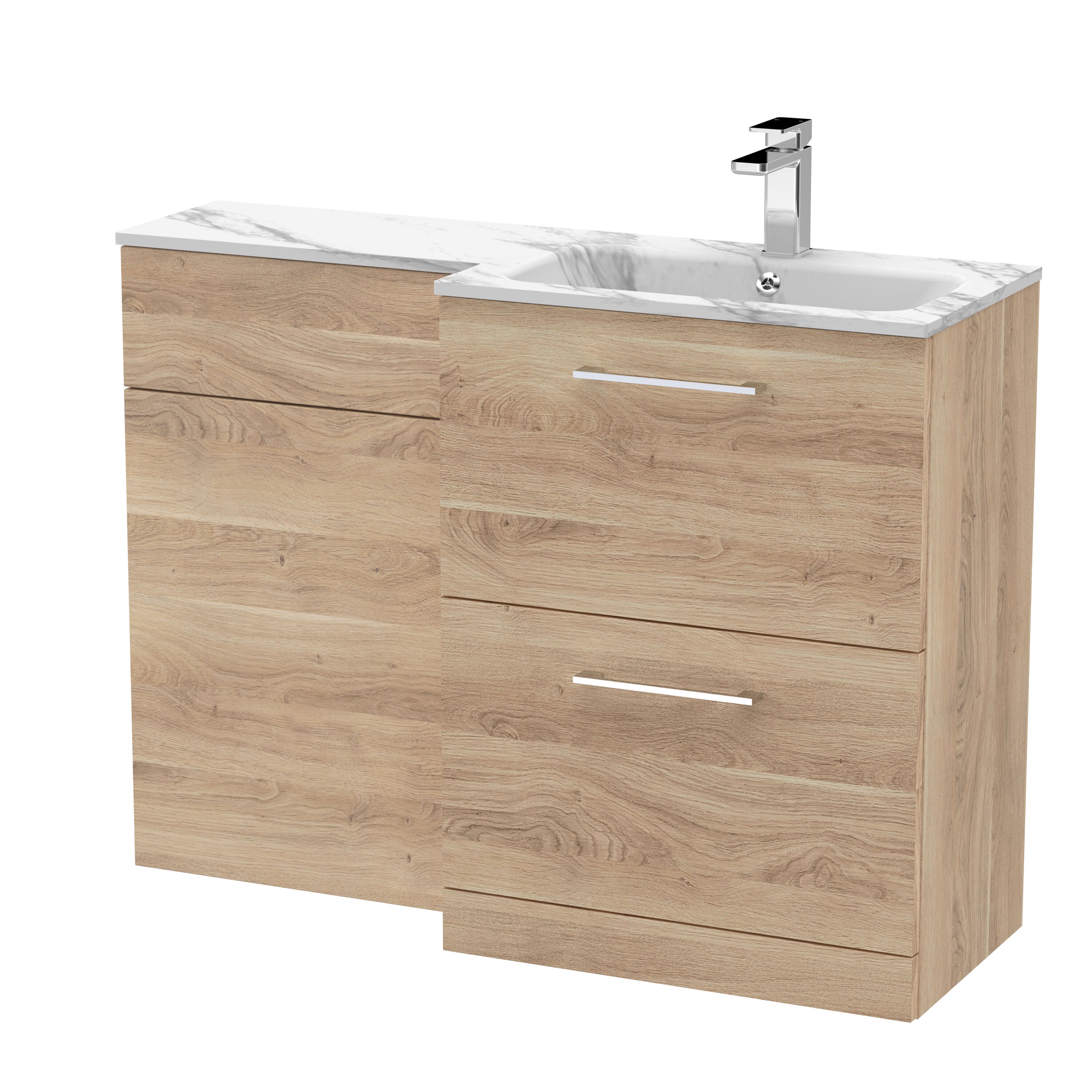 nuie Arno 1100mm Bleached Oak 2 Drawer Floor Standing Right-Hand Combination Unit With Stone Basin