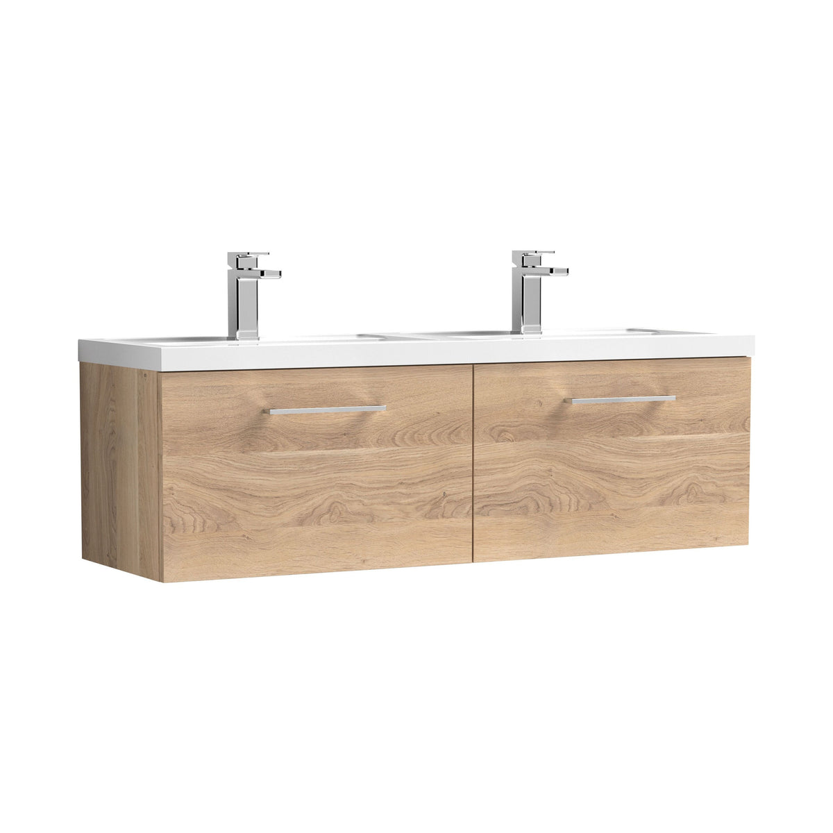 Nuie Arno 1200mm 2 Drawer Wall Hung Vanity Unit With 2 Tap Hole Polymarble basin
