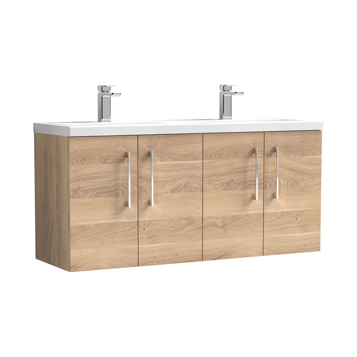 Nuie Arno 1200mm 4 Door Wall Hung Vanity Unit With 2 Tap Hole Ceramic Basin