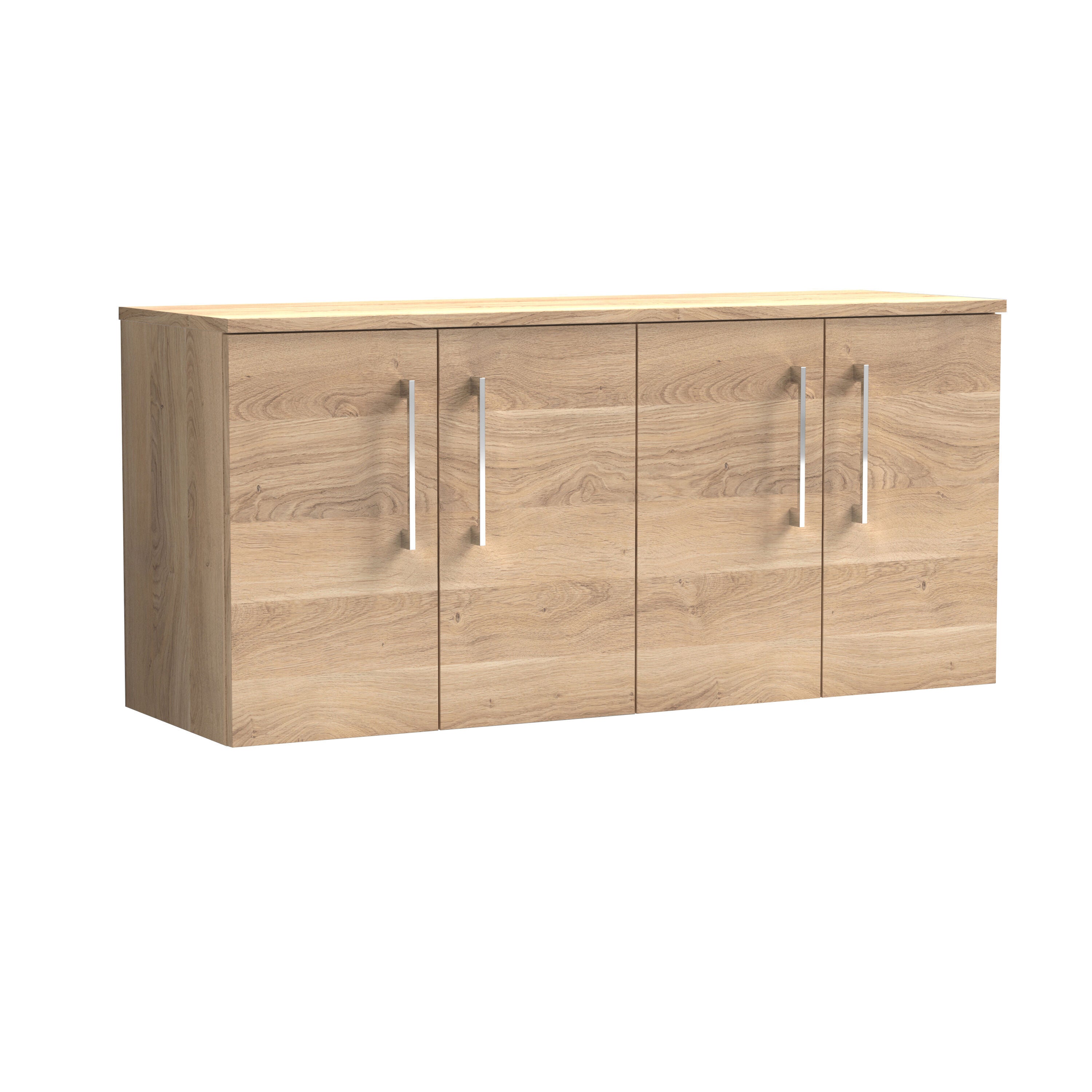 nuie Arno 1200mm Bleached Oak 4 Door Wall Hung Vanity Unit With Co-ordinating Worktop