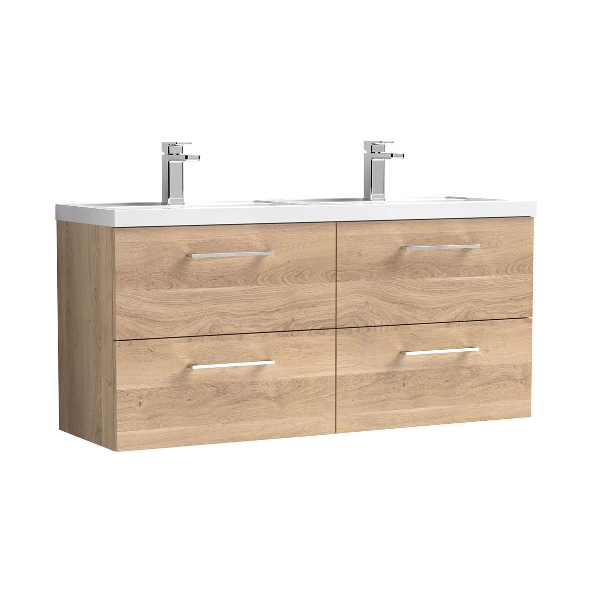 Nuie Arno 1200mm 4 Drawer Wall Hung Vanity Unit With 2 Tap Hole Polymarble basin