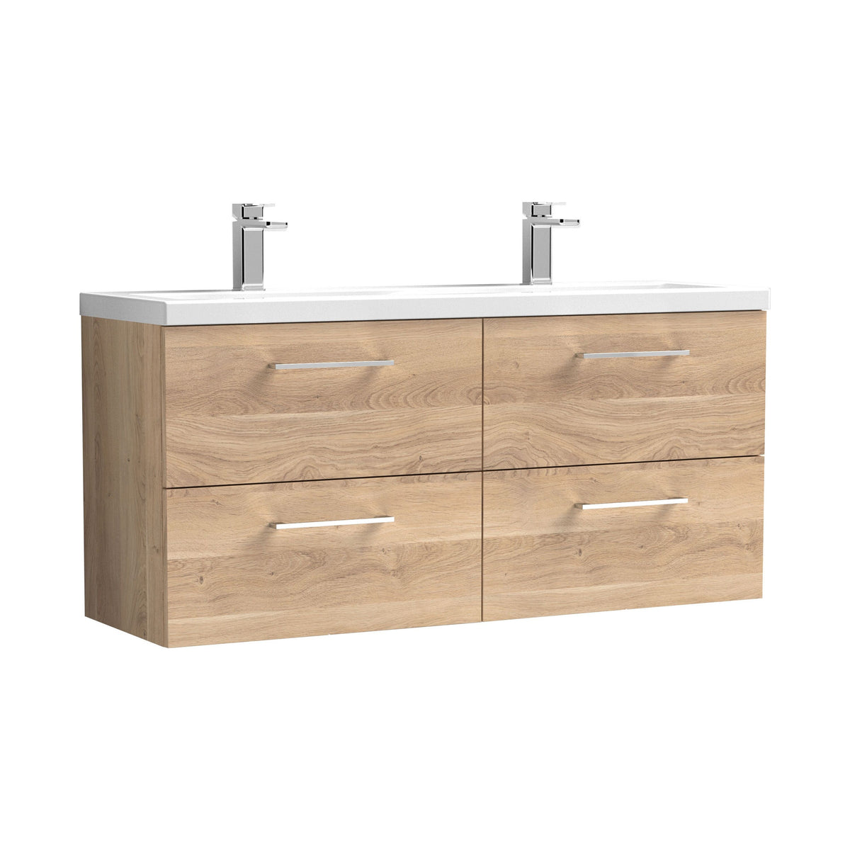 Nuie Arno 1200mm 4 Drawer Wall Hung Vanity Unit With 2 Tap Hole Ceramic Basin