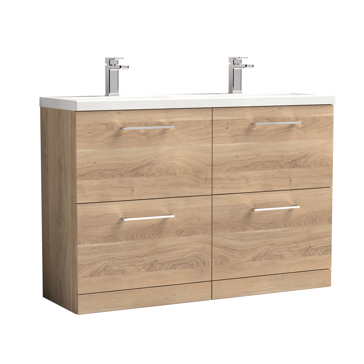 Nuie Arno 1200mm 4 Drawer Floor Standing Vanity Unit With 2 Tap Hole Ceramic Basin