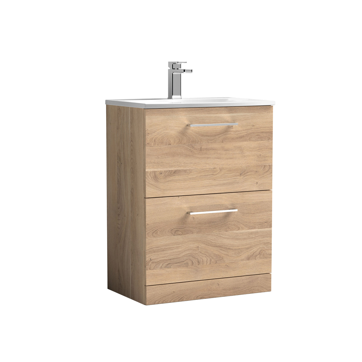 Nuie Arno 600mm 2 Drawer Floor Standing Vanity Unit With Curved Basin