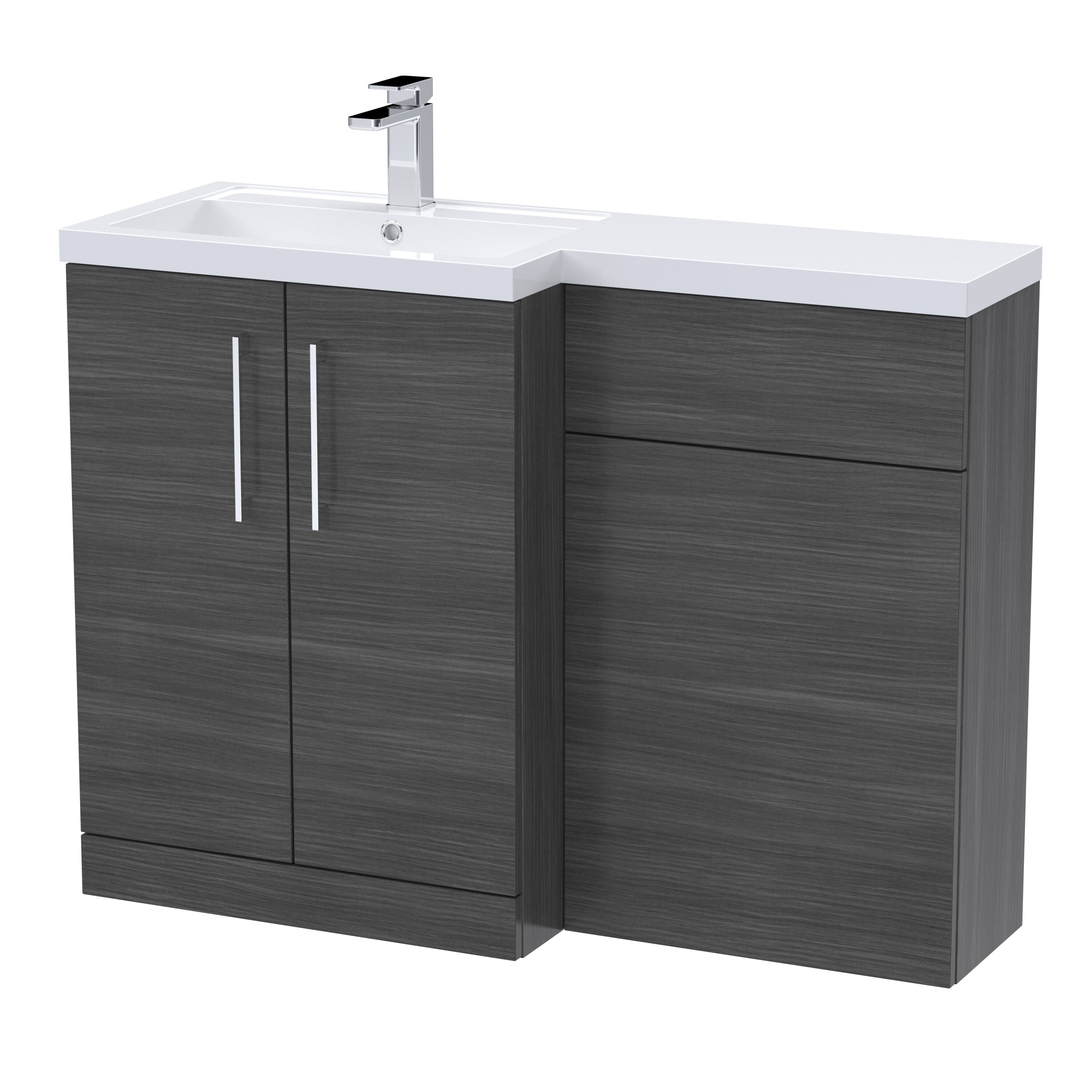 nuie Arno 1100mm Anthracite Woodgrain 2 Door Floor Standing Left-Hand Combination Unit With Polymarble Basin