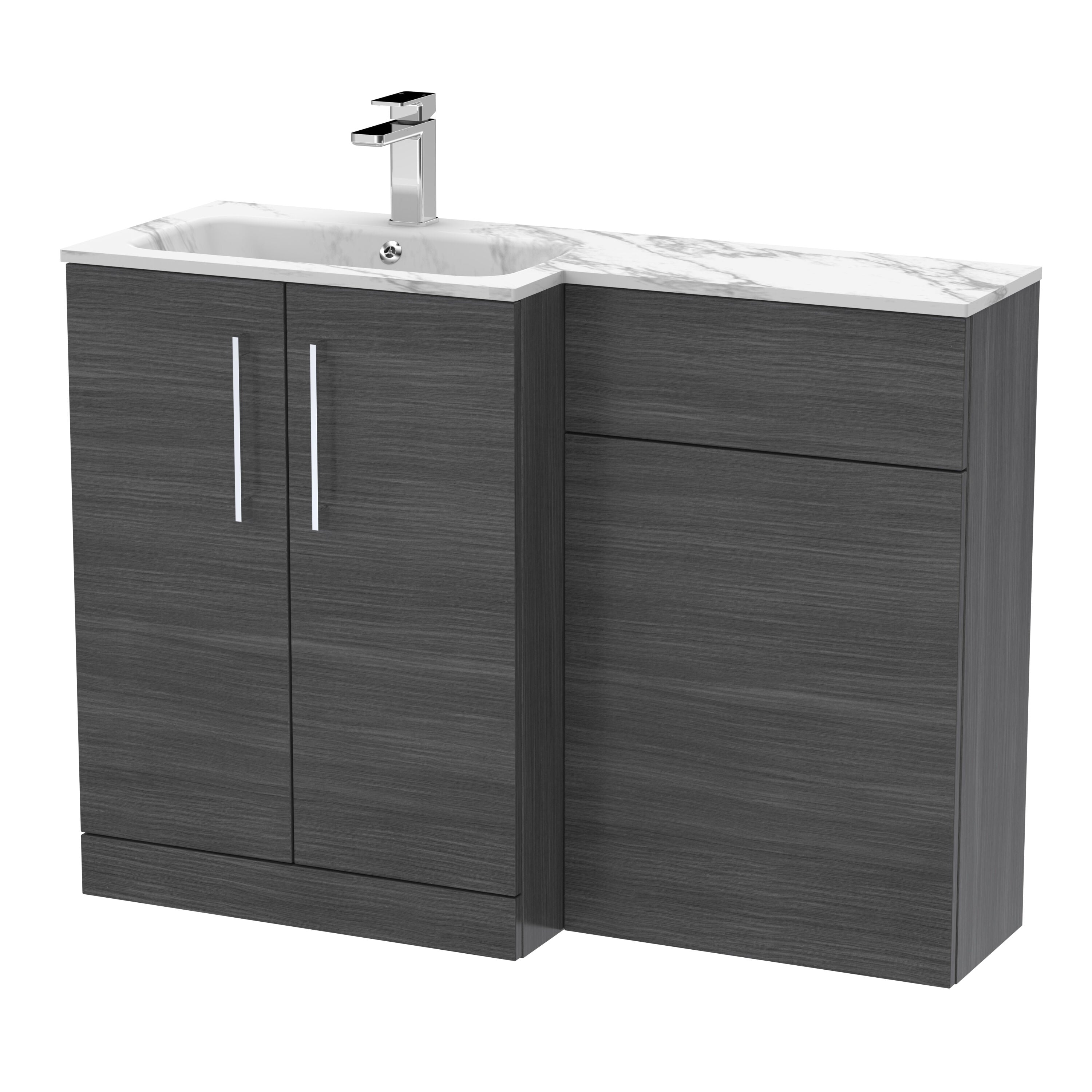nuie Arno 1100mm Anthracite Woodgrain 2 Door Floor Standing Left-Hand Combination Unit With Stone Basin